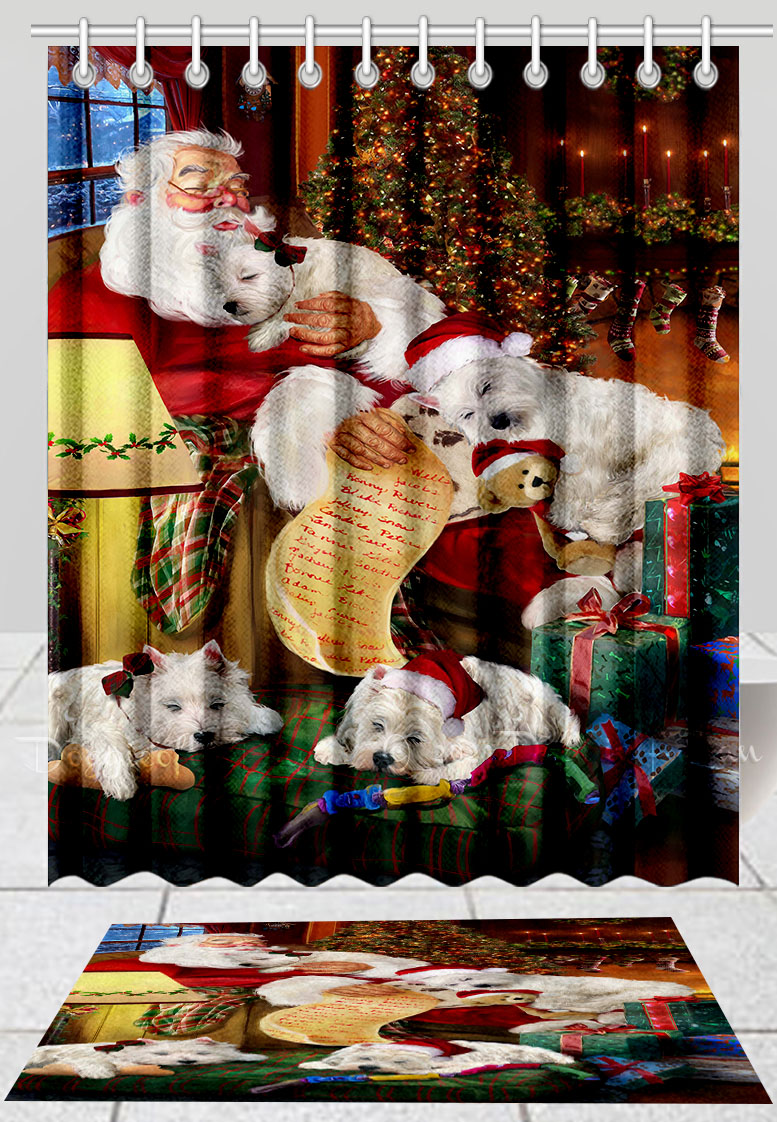 West Highland Terrier Dog Bath Mat & Shower Curtain Christmas Personalized NWT - Picture 22 of 24