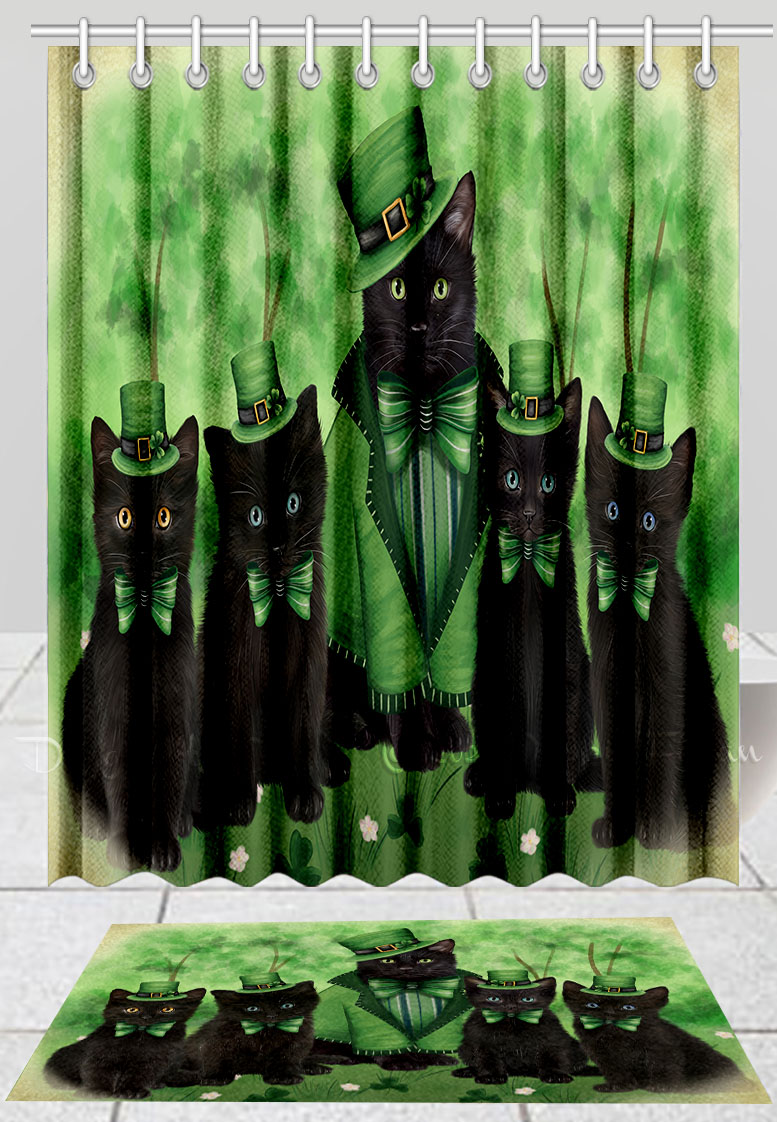 Black Cat Bath Mat & Shower Curtain Set Personalized Many Designs NWT - Picture 15 of 19