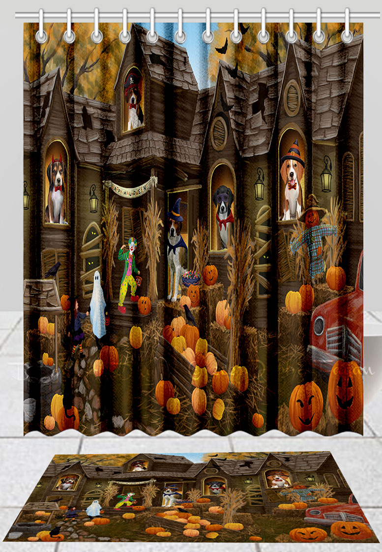 Halloween American English Foxhound Dog Bath Mat & Shower Curtain Combo Bathtub - Picture 12 of 13