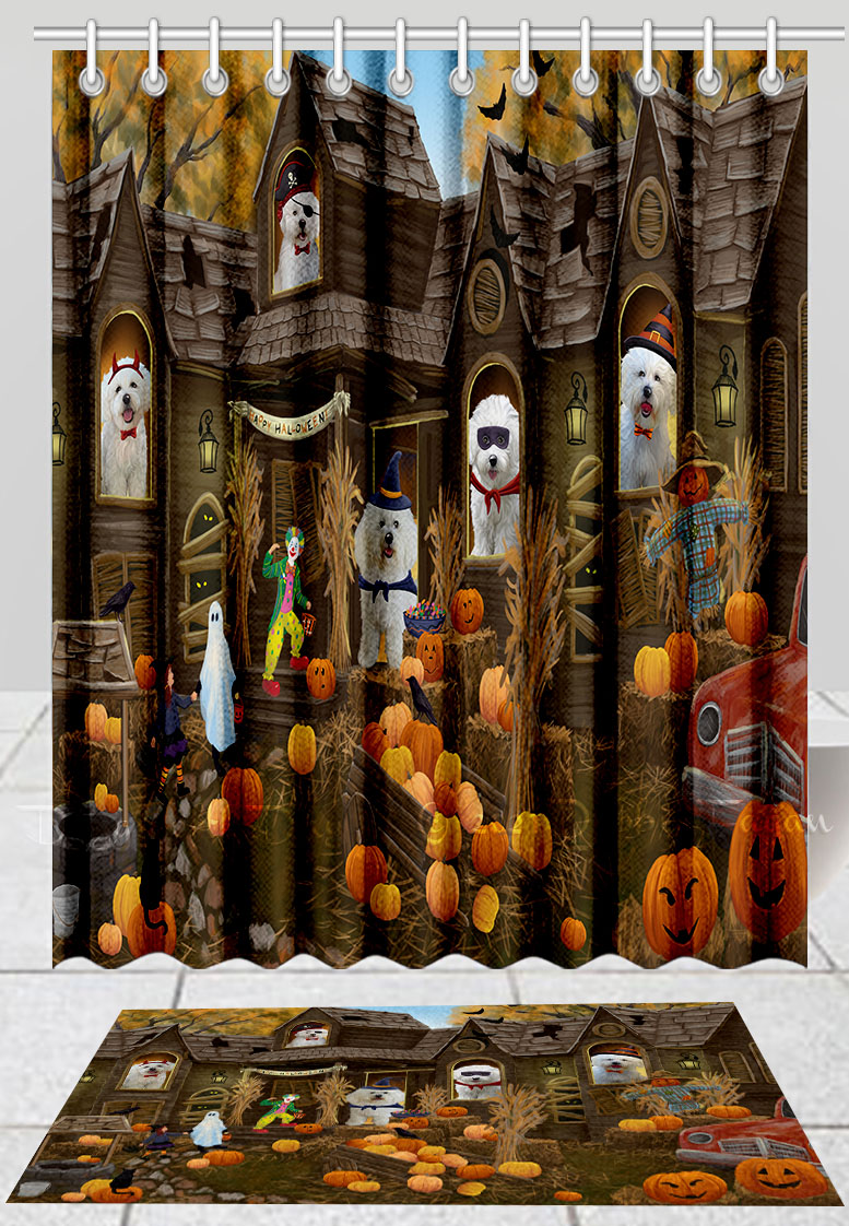 Halloween Bichon Frise Dog Bath Mat & Shower Curtain Combo Bathtub Screens Mat - Picture 12 of 13