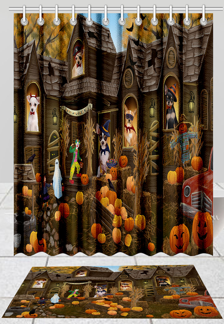 Halloween Chihuahua Dog Bath Mat & Shower Curtain Combo Bathtub Curtain Screens - Picture 12 of 13
