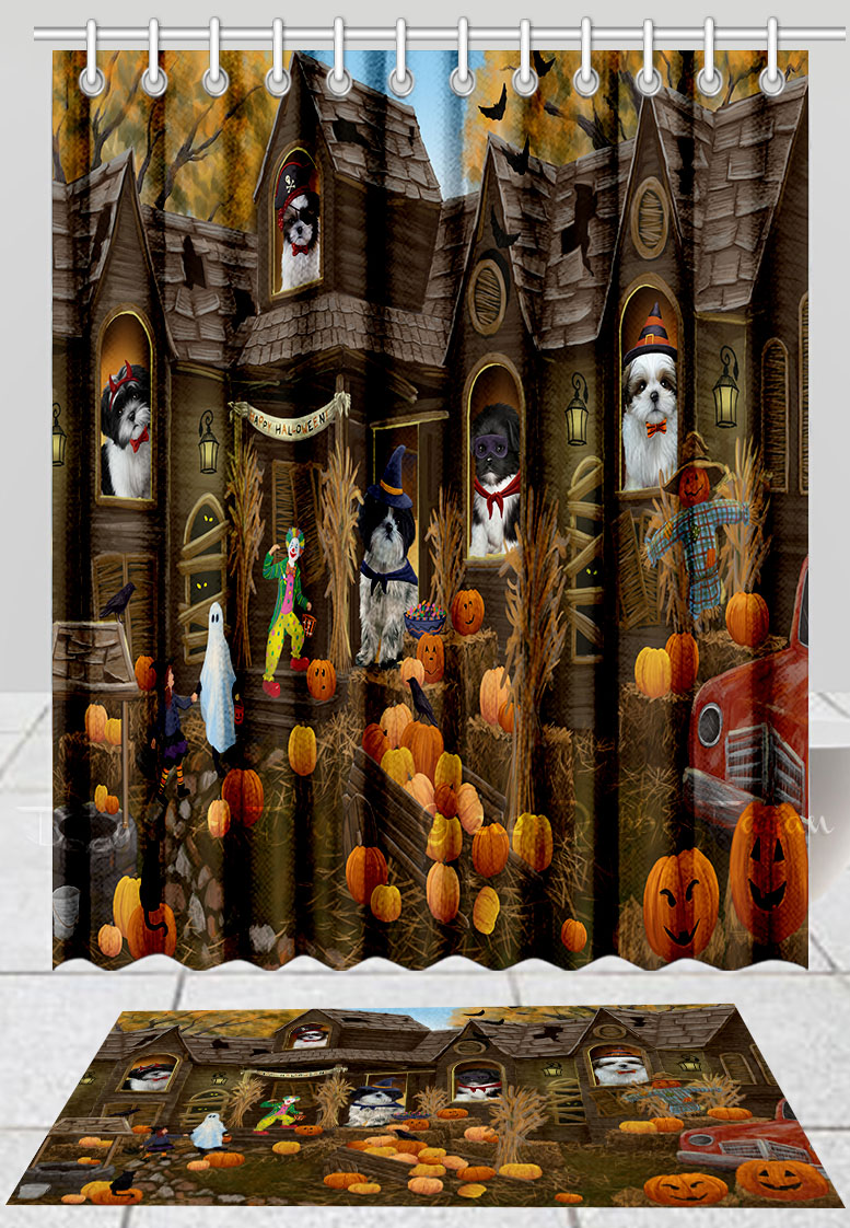 Halloween Shiba Inu Dog Bath Mat & Shower Curtain Combo Bathtub Curtain Screens - Picture 11 of 12