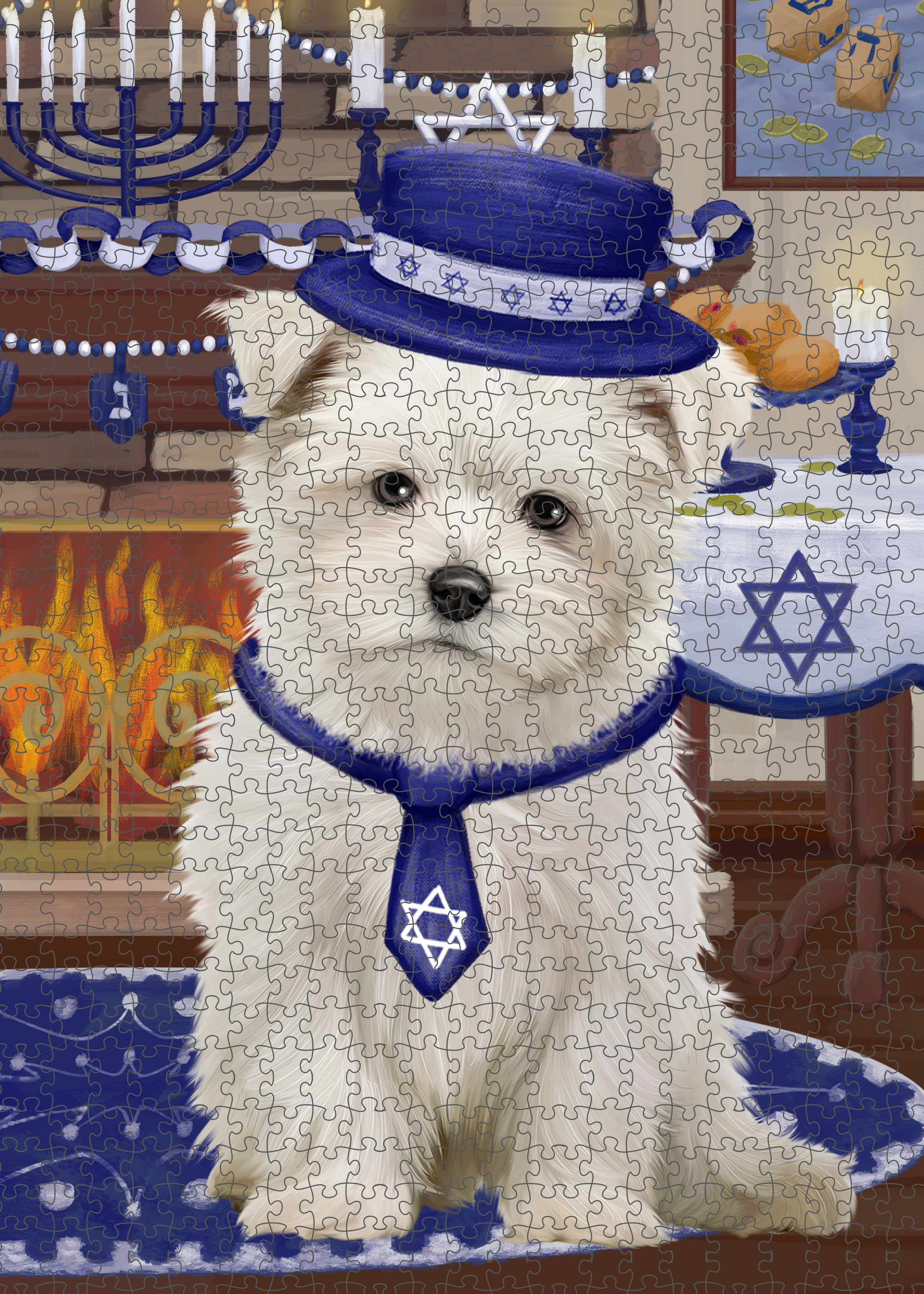 Happy Hanukkah Dog Cat Pet Photo Lovers Jigsaw Puzzle with Photo Tin