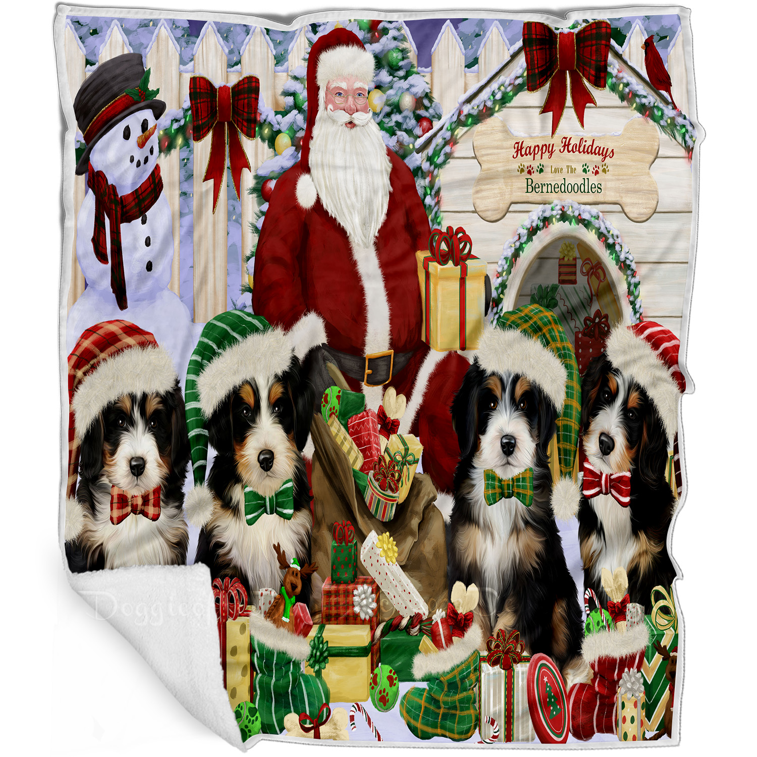 Bernedoodle Dog Blanket Personalized Throw Woven Fleece Sherpa Christmas NWT - Picture 23 of 33