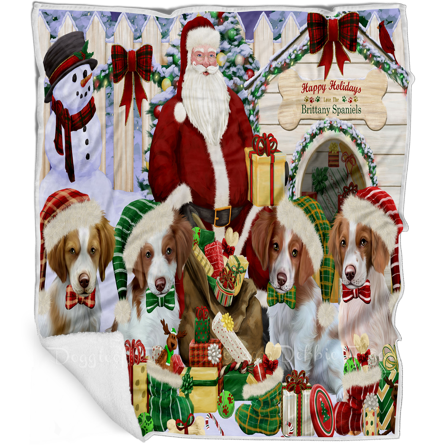 Brittany Spaniel Dog Blanket Personalize Throw Woven Fleece Sherpa Christmas NWT - Picture 23 of 31