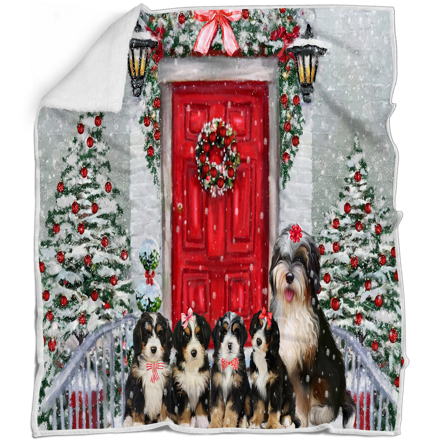 Bernedoodle Dog Blanket Personalized Throw Woven Fleece Sherpa Christmas NWT - Picture 26 of 33