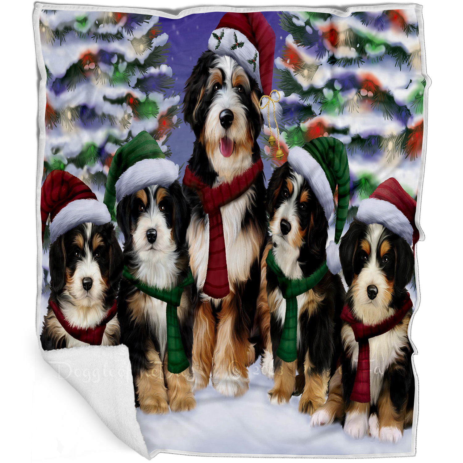 Bernedoodle Dog Blanket Personalized Throw Woven Fleece Sherpa Christmas NWT - Picture 12 of 33
