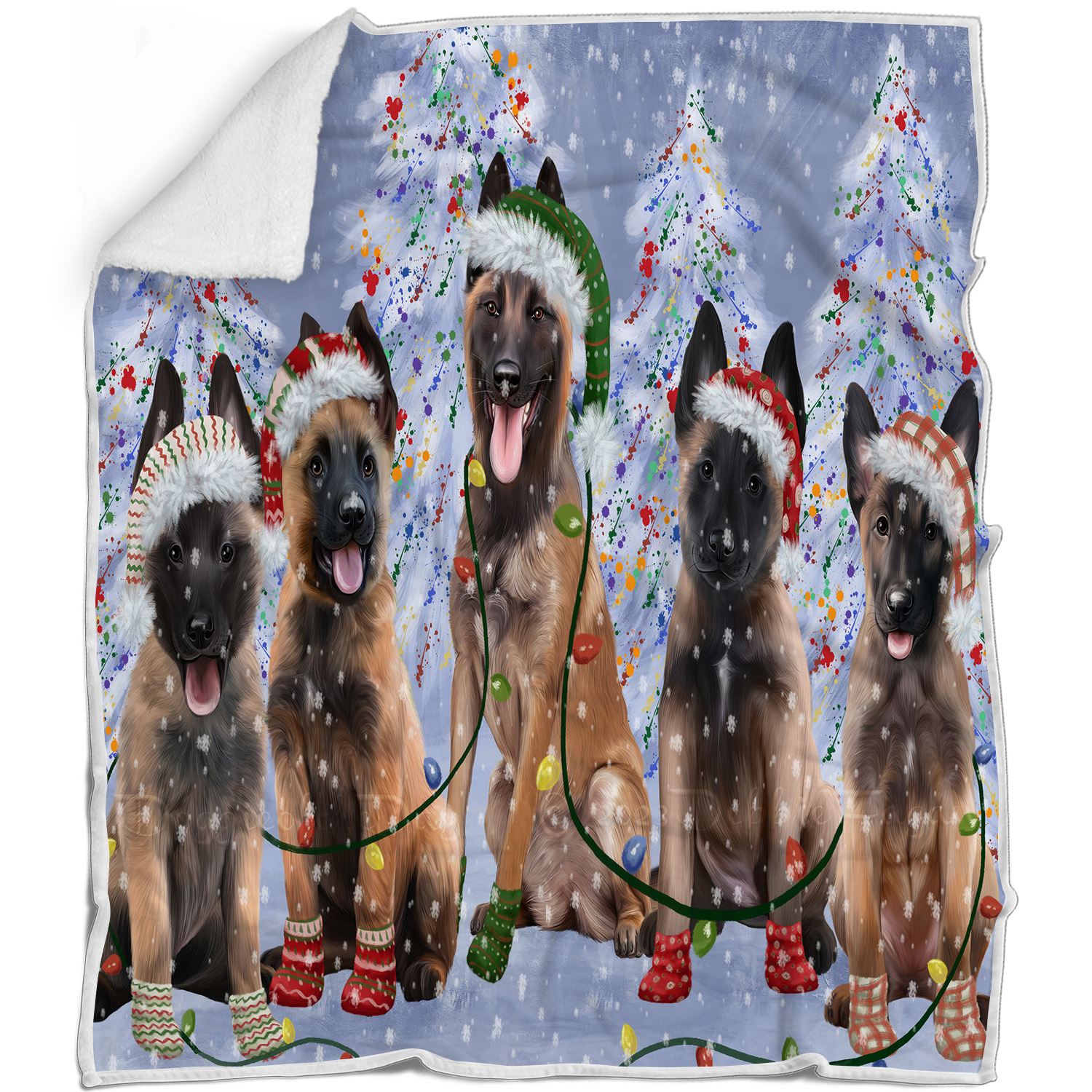 Belgian Malinois Dog Blanket Personalize Throw Woven Fleece Sherpa Christmas NWT