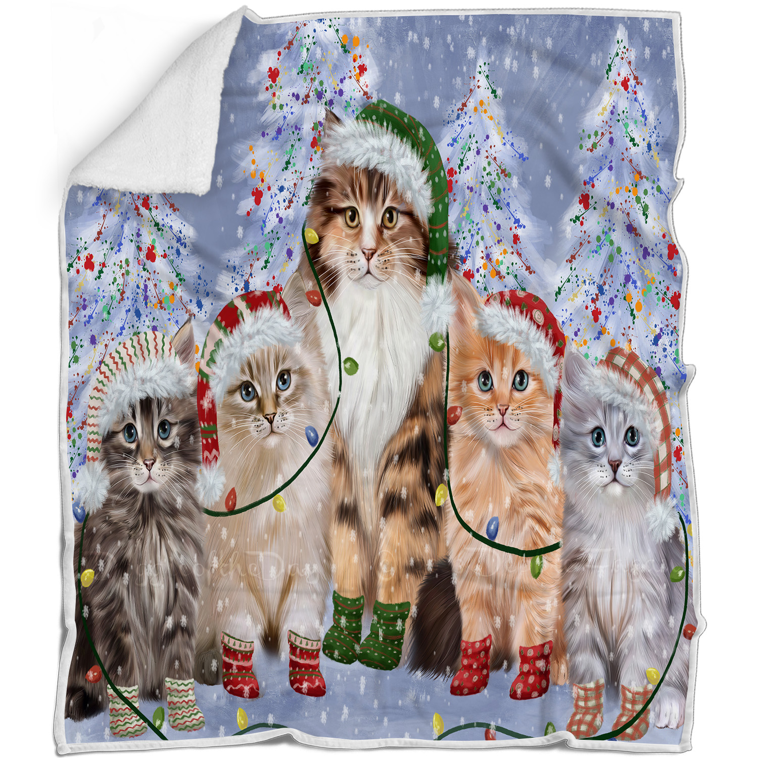 Coperta Gatto Siberiano Personalizzata Tessuto Pile Sherpa Natale Nuova con etichette - Foto 12 di 18