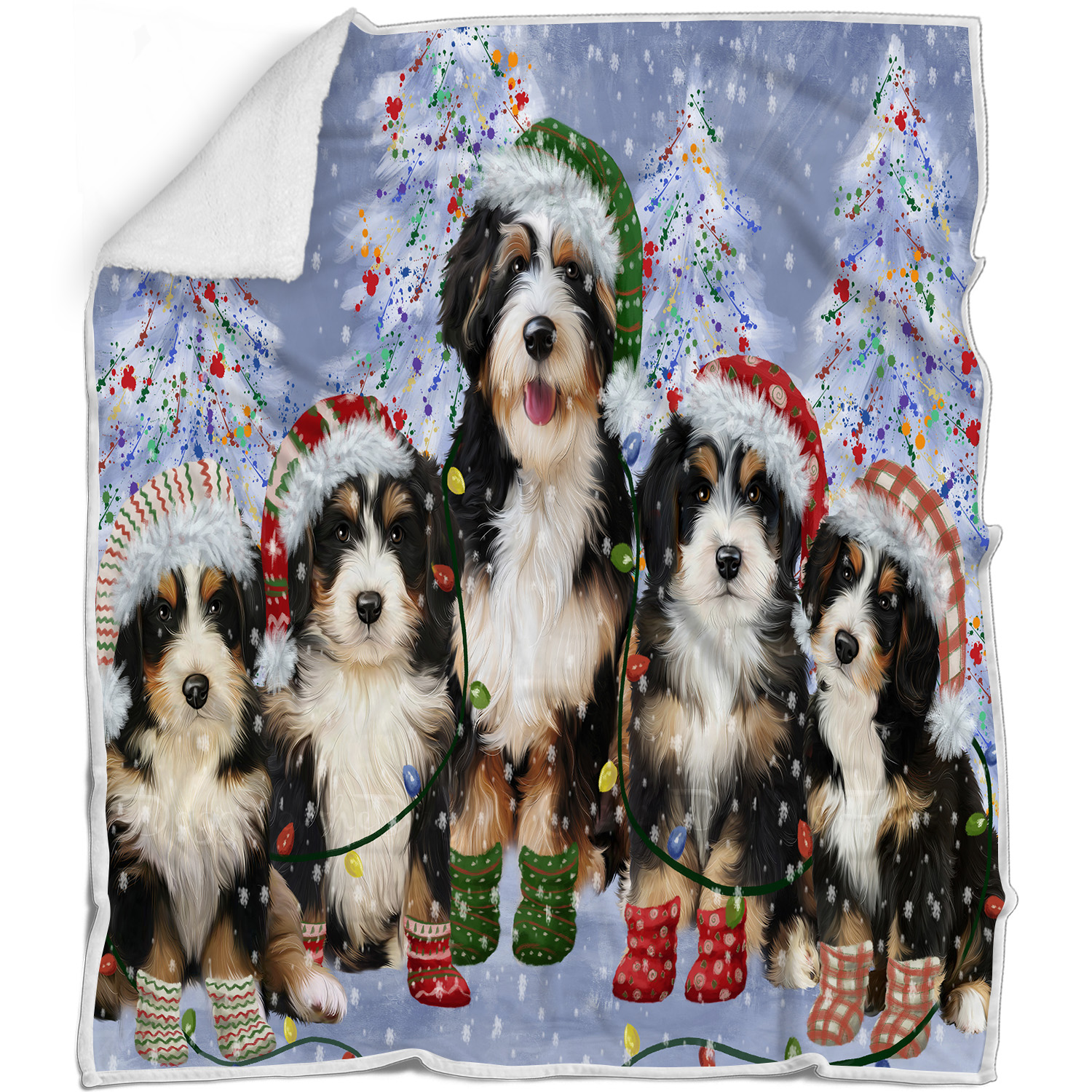Bernedoodle Dog Blanket Personalized Throw Woven Fleece Sherpa Christmas NWT - Picture 17 of 33