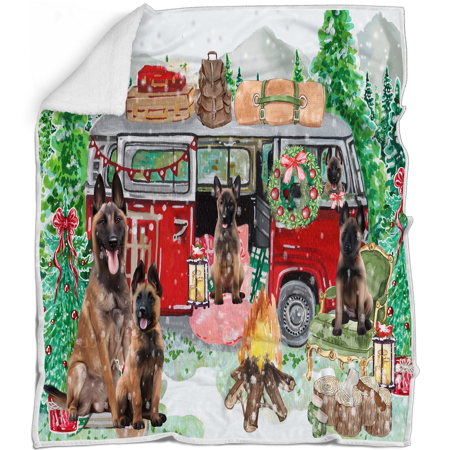 Belgian Malinois Dog Blanket Personalize Throw Woven Fleece Sherpa Christmas NWT