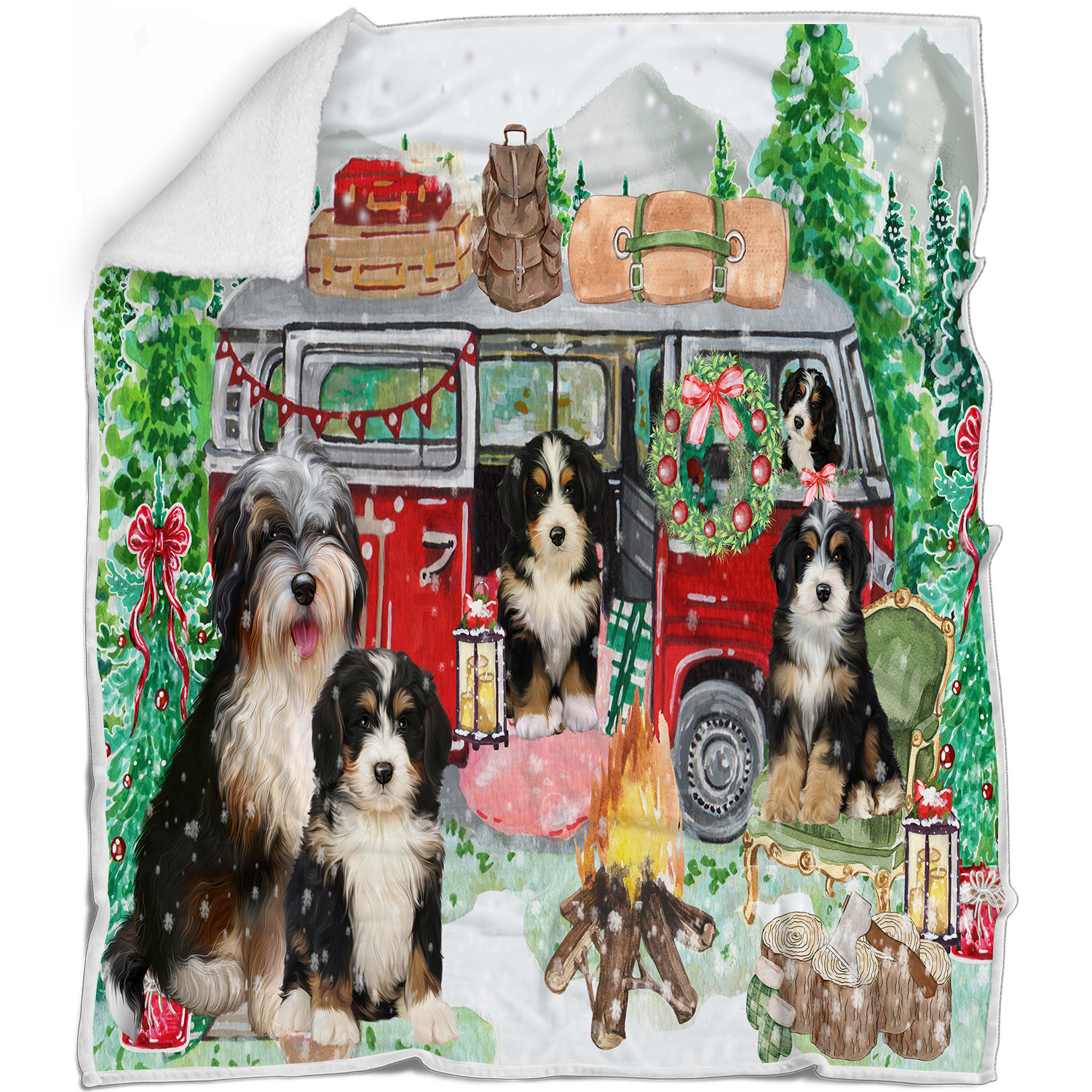 Bernedoodle Dog Blanket Personalized Throw Woven Fleece Sherpa Christmas NWT - Picture 21 of 33