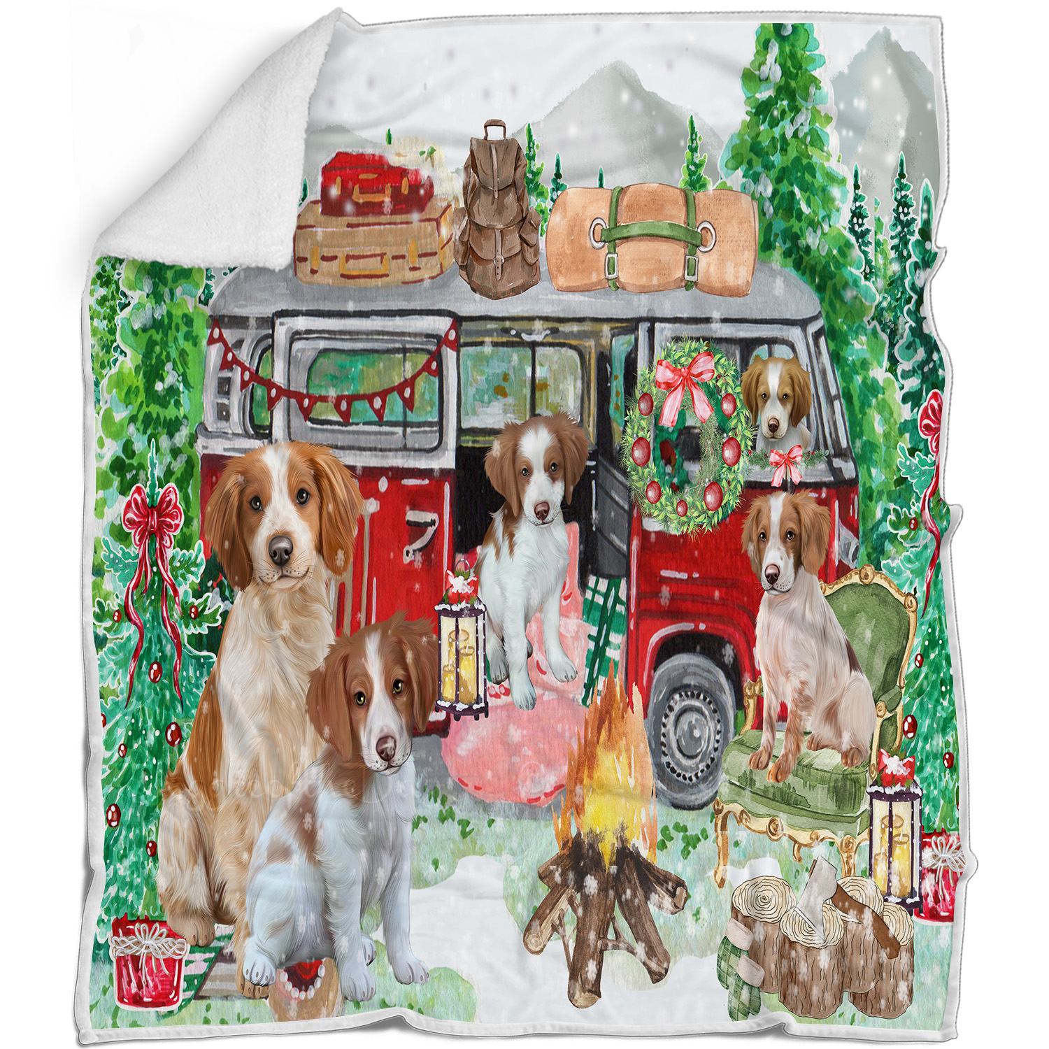 Brittany Spaniel Dog Blanket Personalize Throw Woven Fleece Sherpa Christmas NWT - Picture 21 of 31
