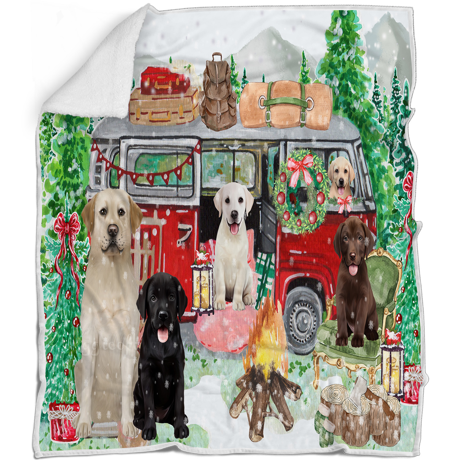 Labrador Retriever Dog Blanket Personalized Woven Fleece Sherpa Christmas NWT