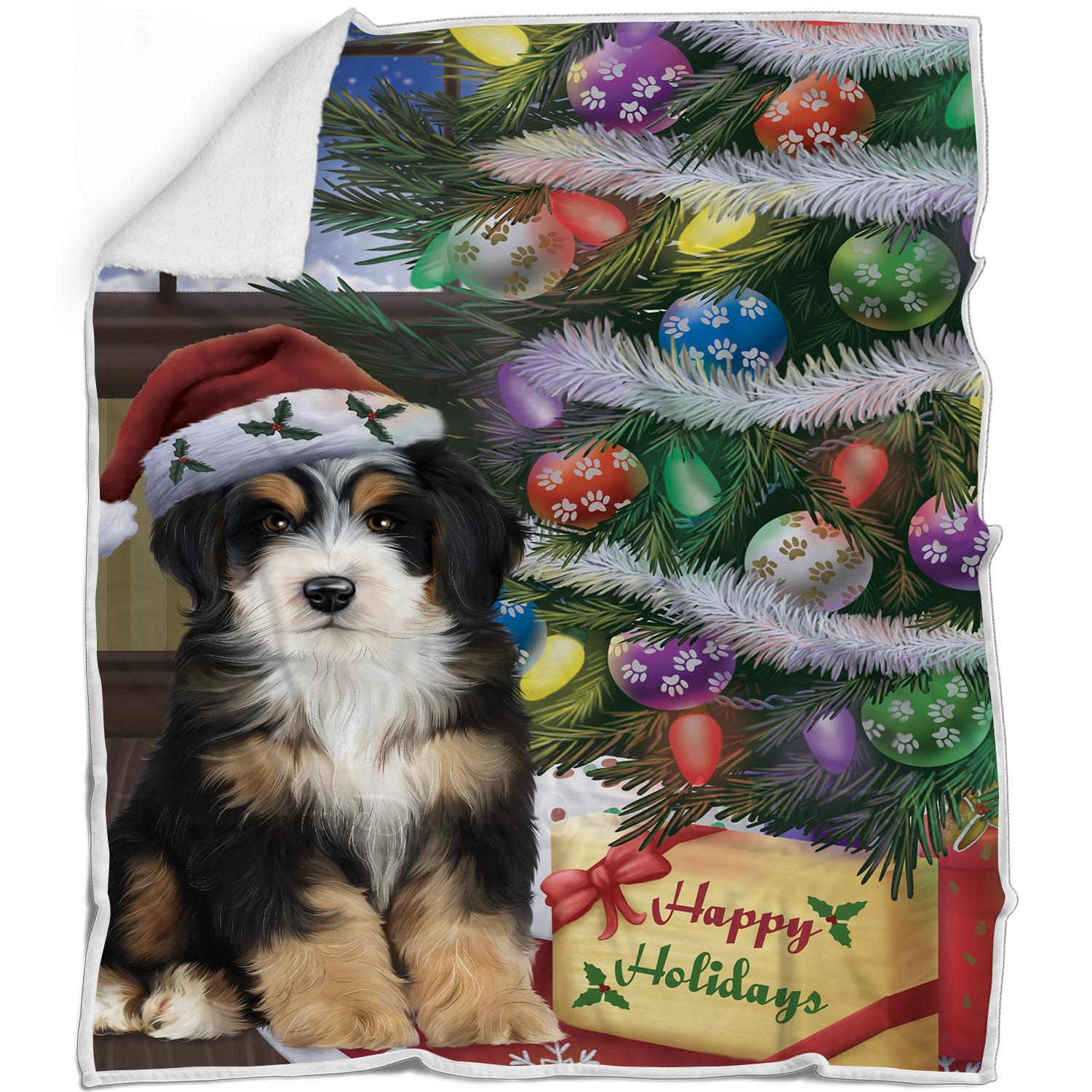 Bernedoodle Dog Blanket Personalized Throw Woven Fleece Sherpa Christmas NWT - Picture 29 of 33