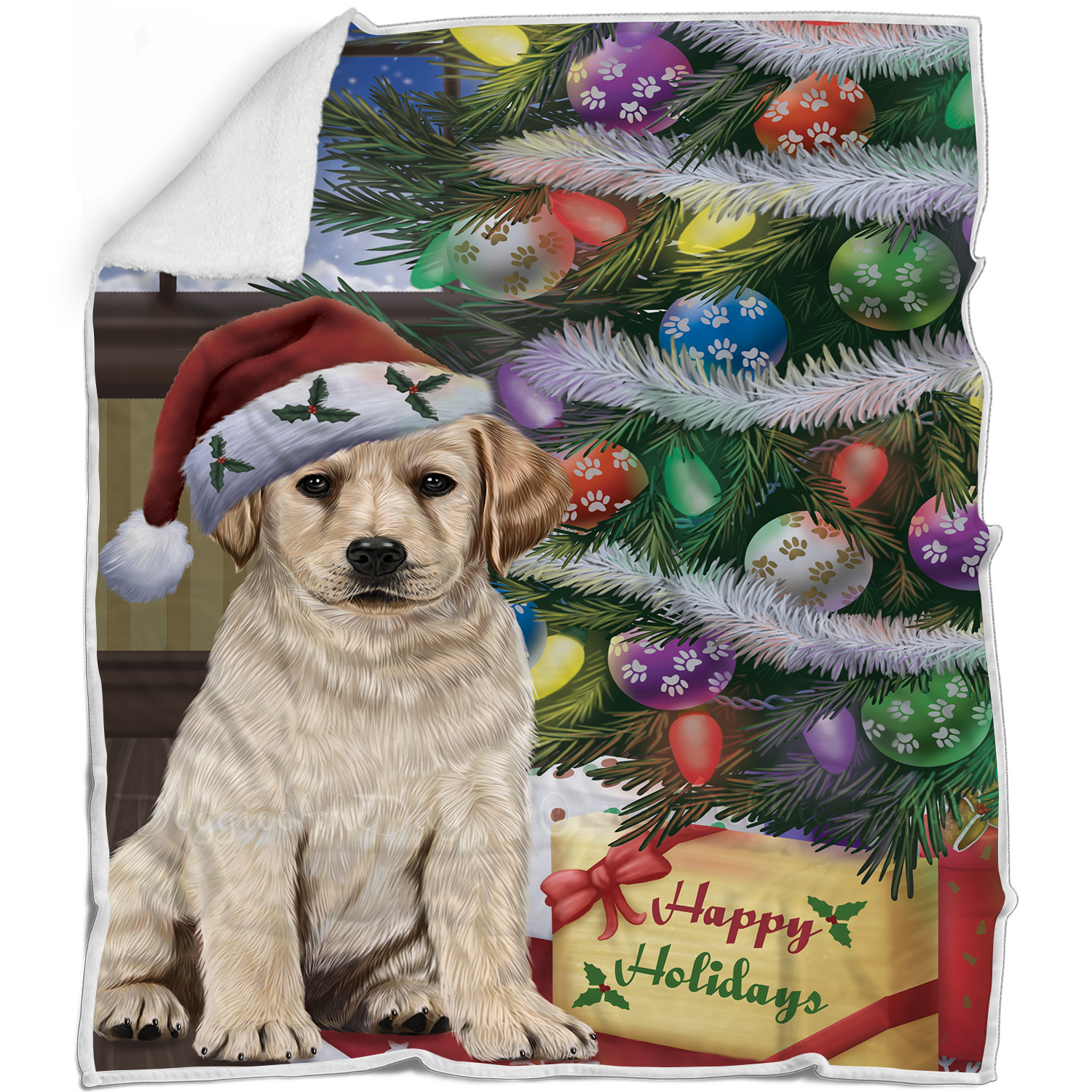 Labrador Retriever Dog Blanket Personalized Woven Fleece Sherpa Christmas NWT