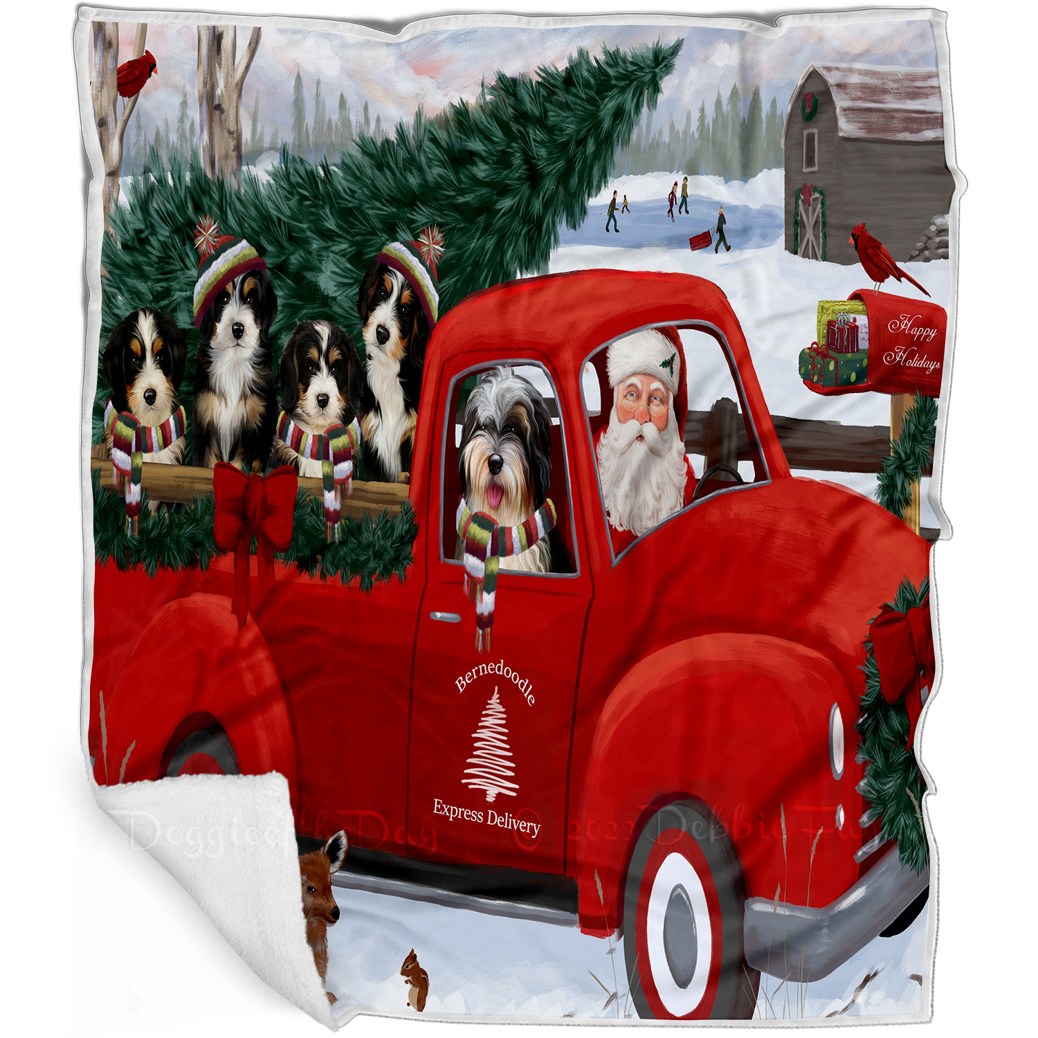 Bernedoodle Dog Blanket Personalized Throw Woven Fleece Sherpa Christmas NWT - Picture 9 of 33