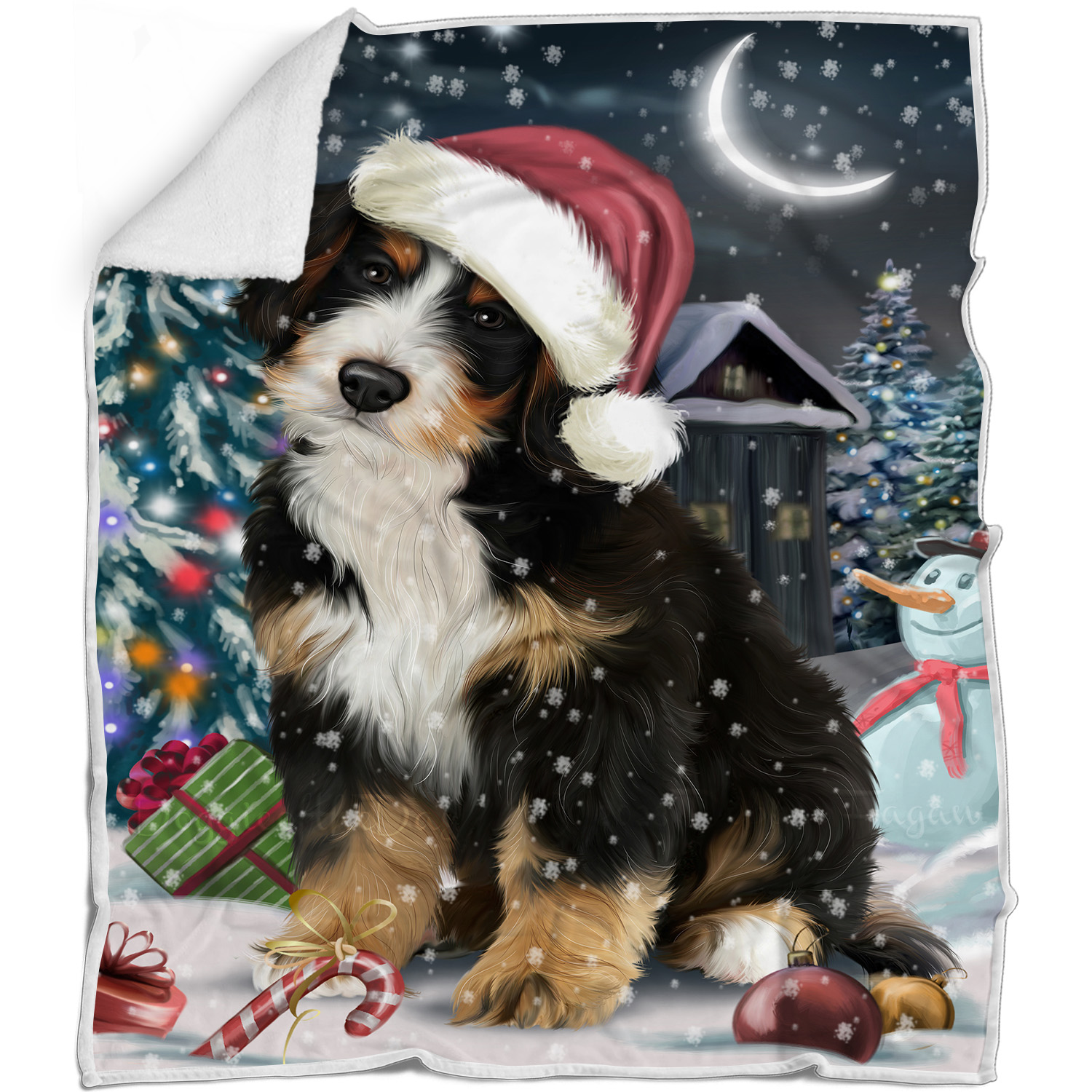 Bernedoodle Dog Blanket Personalized Throw Woven Fleece Sherpa Christmas NWT - Picture 13 of 33