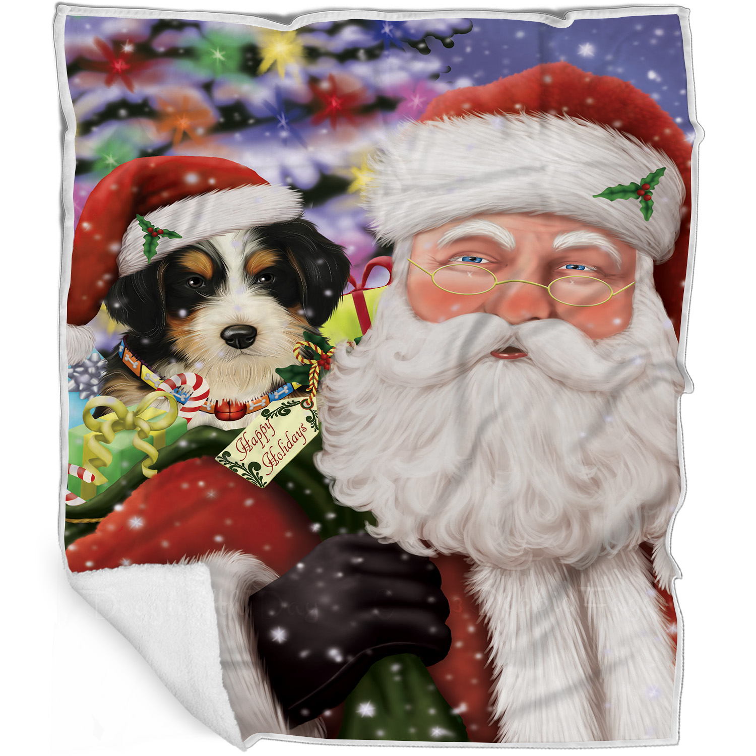Bernedoodle Dog Blanket Personalized Throw Woven Fleece Sherpa Christmas NWT - Picture 27 of 33