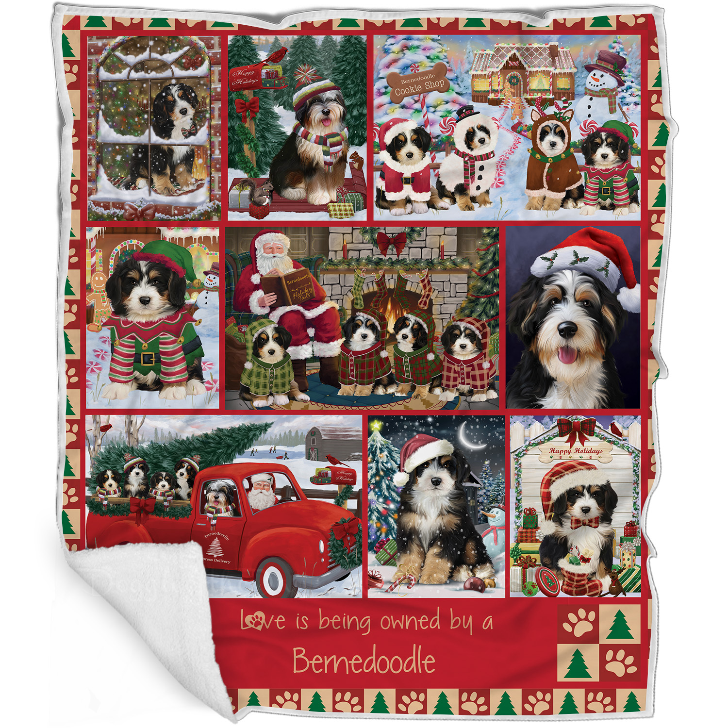 Bernedoodle Dog Blanket Personalized Throw Woven Fleece Sherpa Christmas NWT - Picture 33 of 33
