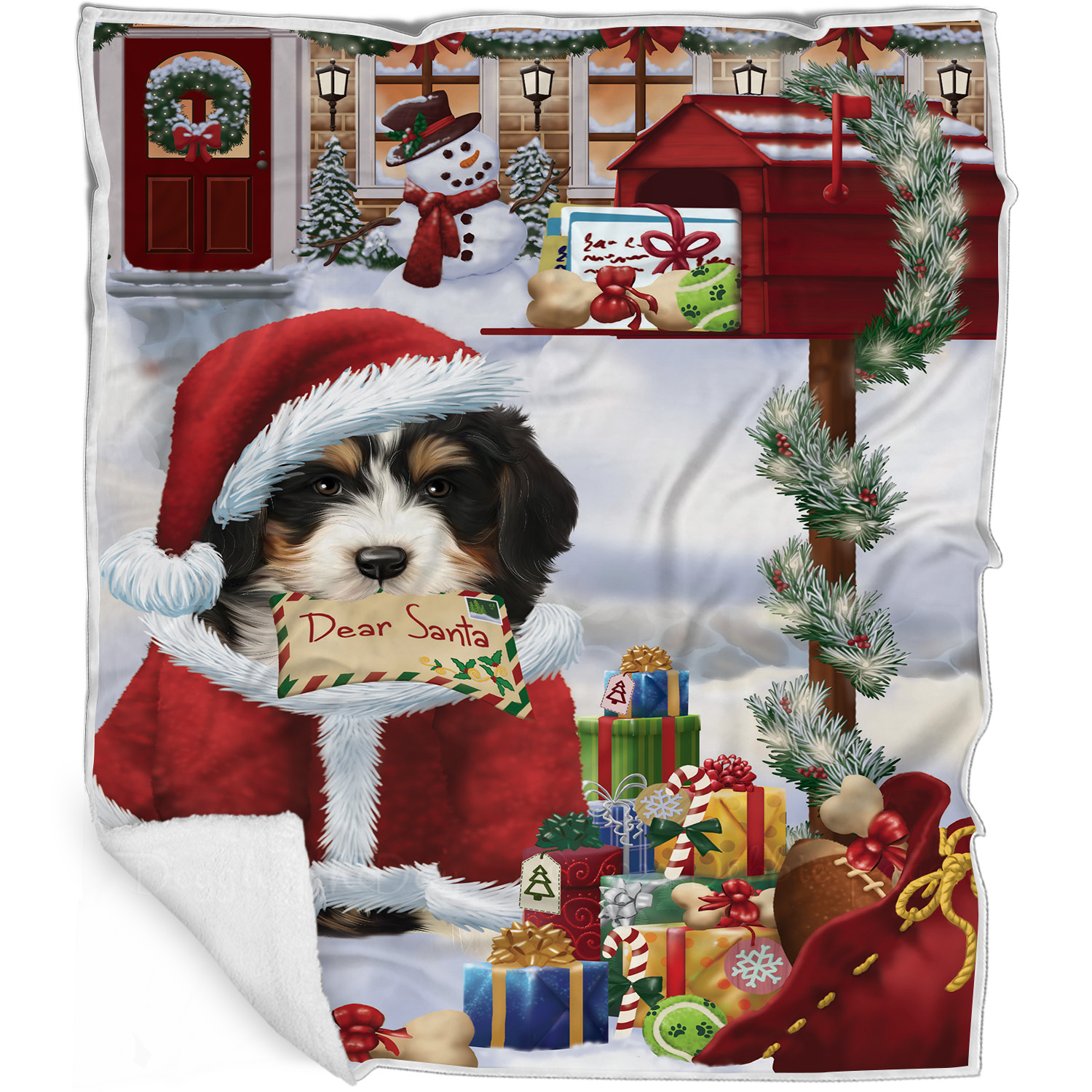 Bernedoodle Dog Blanket Personalized Throw Woven Fleece Sherpa Christmas NWT - Picture 32 of 33