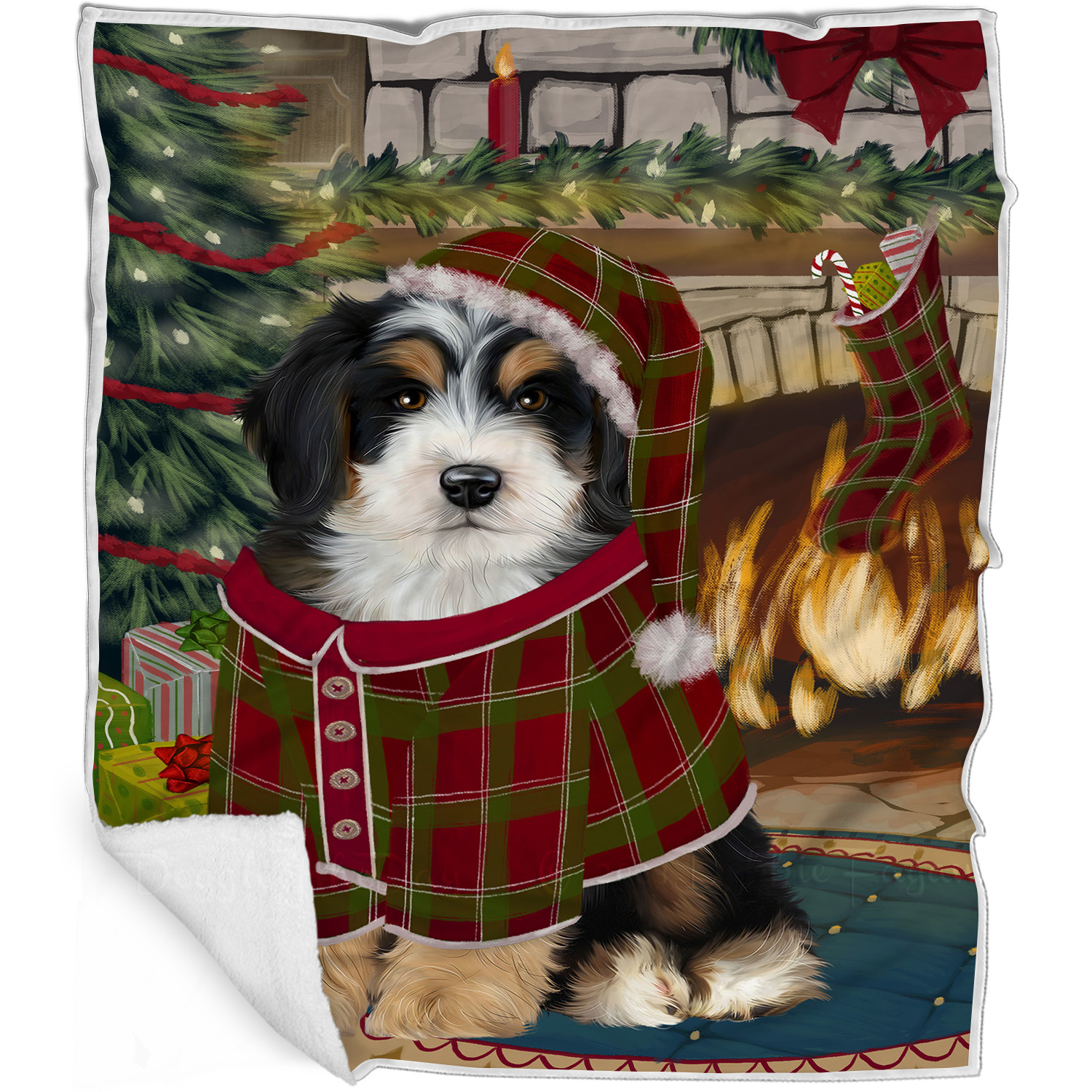 Bernedoodle Dog Blanket Personalized Throw Woven Fleece Sherpa Christmas NWT - Picture 20 of 33