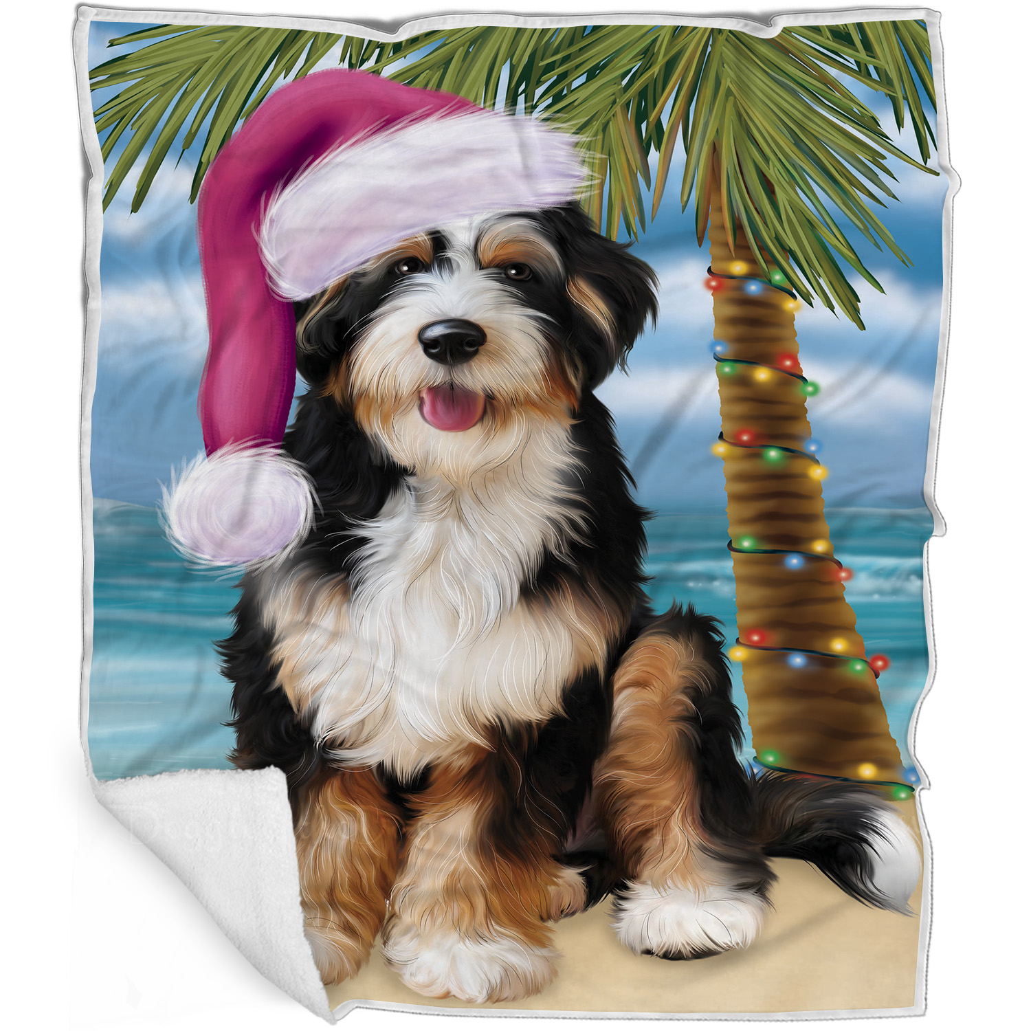 Bernedoodle Dog Blanket Personalized Throw Woven Fleece Sherpa Christmas NWT - Picture 18 of 33
