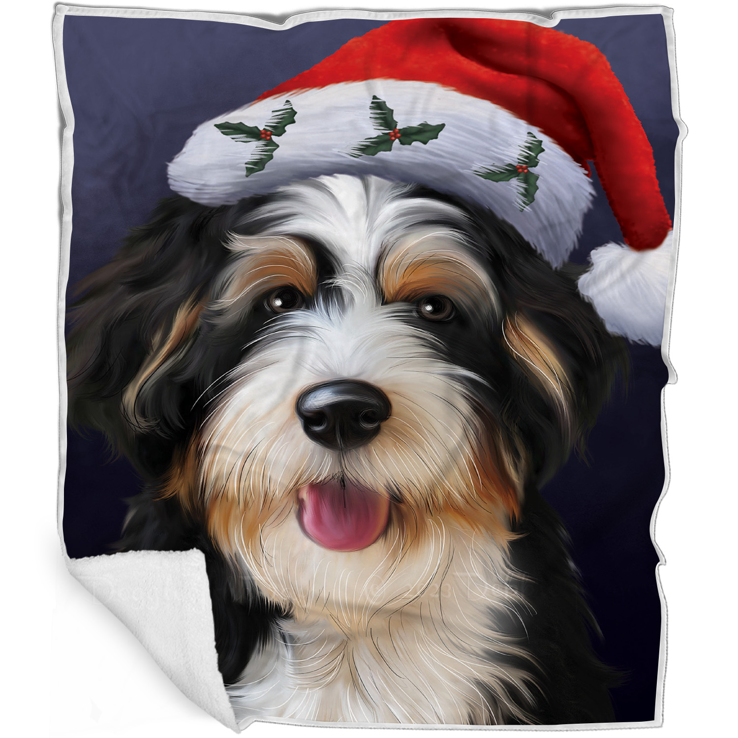 Bernedoodle Dog Blanket Personalized Throw Woven Fleece Sherpa Christmas NWT - Picture 22 of 33