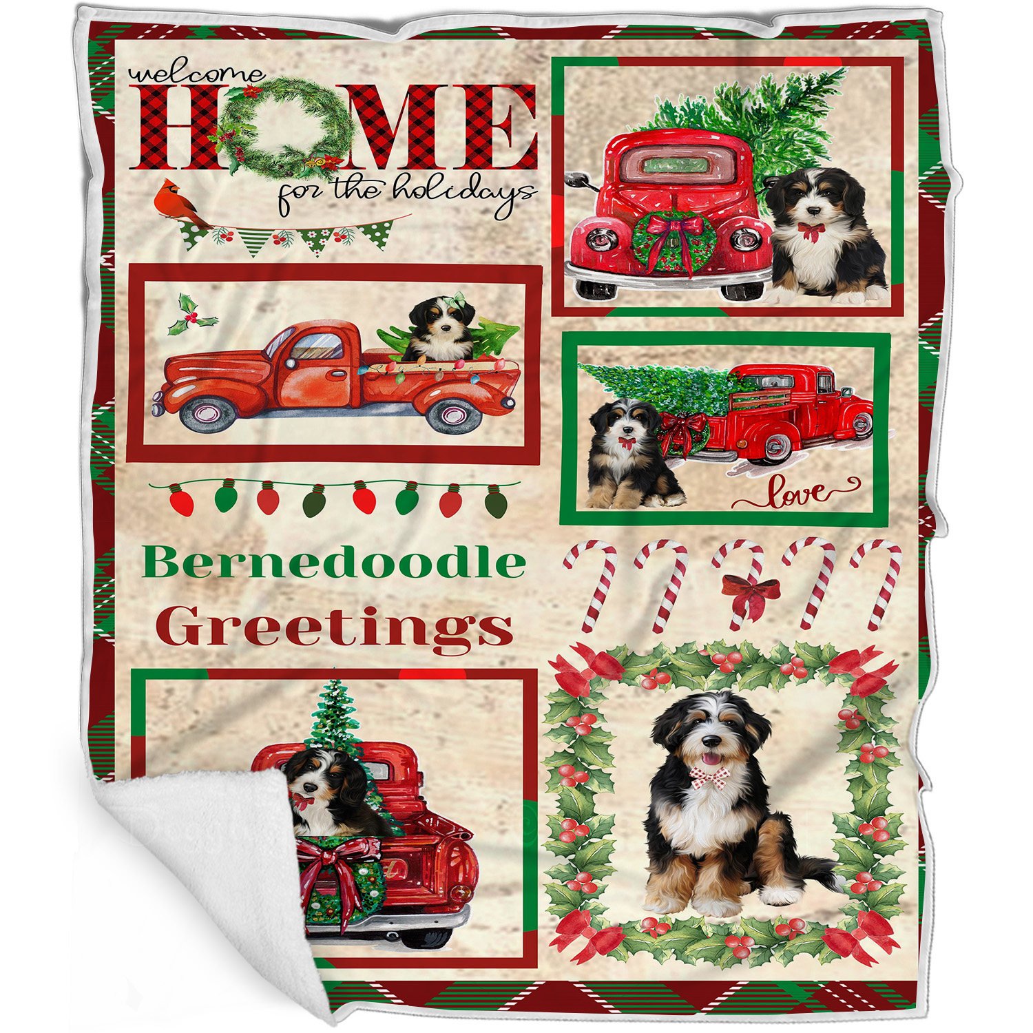 Bernedoodle Dog Blanket Personalized Throw Woven Fleece Sherpa Christmas NWT - Picture 15 of 33