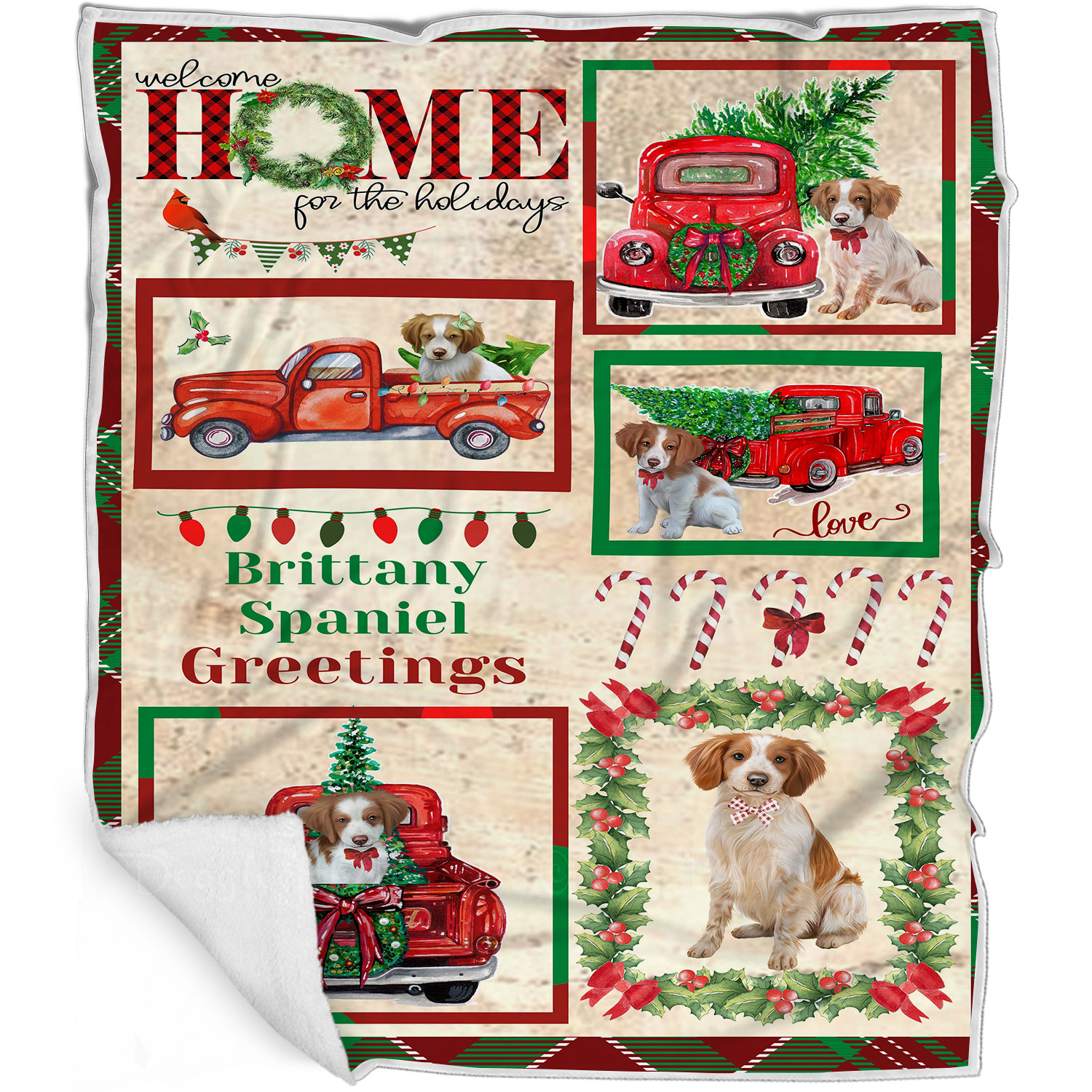 Brittany Spaniel Dog Blanket Personalize Throw Woven Fleece Sherpa Christmas NWT - Picture 15 of 31