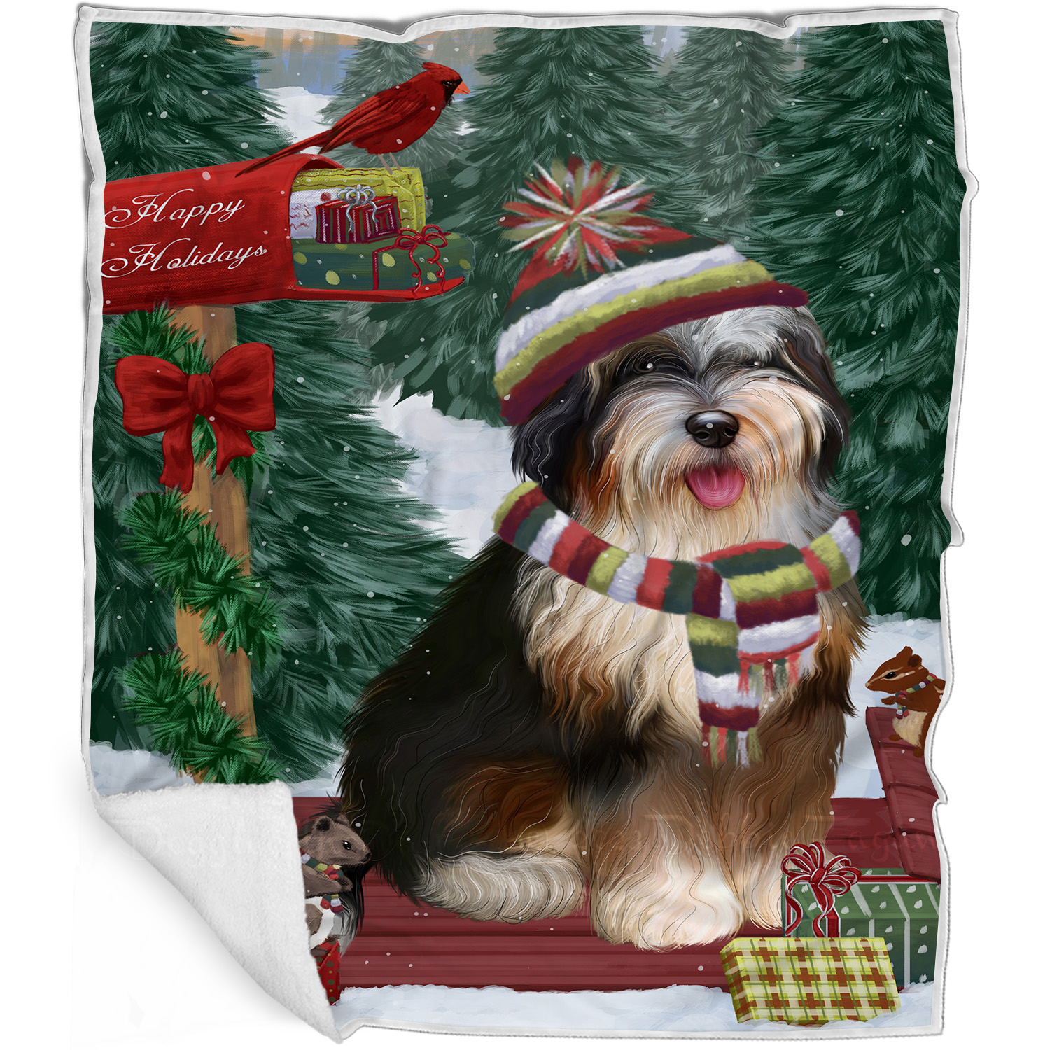 Bernedoodle Dog Blanket Personalized Throw Woven Fleece Sherpa Christmas NWT - Picture 31 of 33