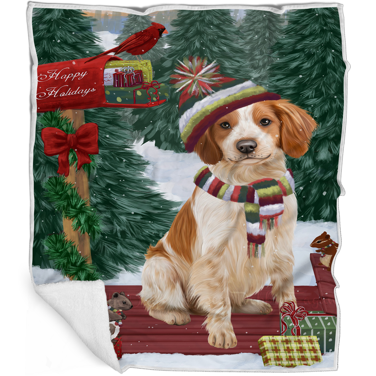 Brittany Spaniel Dog Blanket Personalize Throw Woven Fleece Sherpa Christmas NWT - Picture 29 of 31