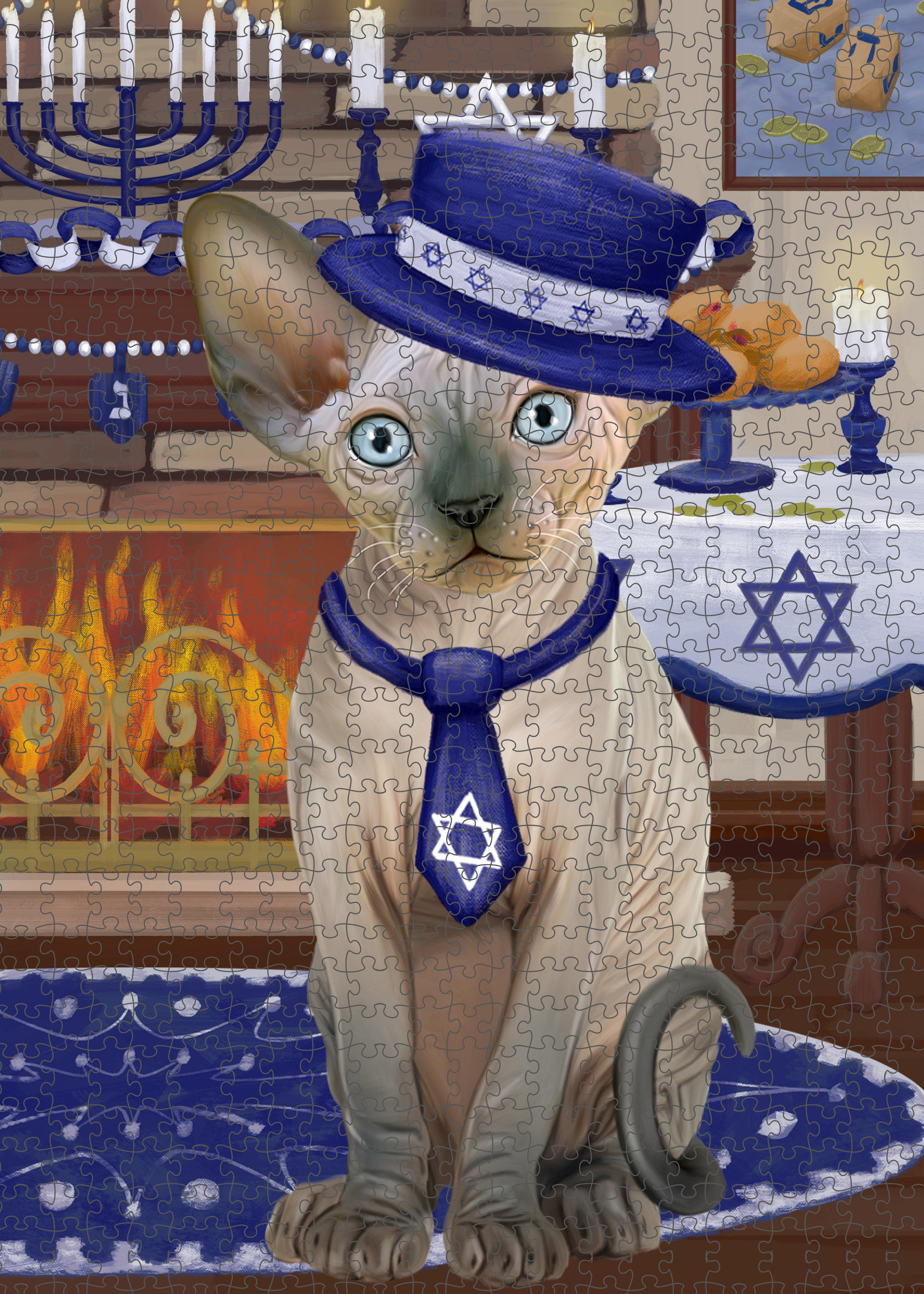 Happy Hanukkah Dog Cat Pet Photo Lovers Jigsaw Puzzle with Photo Tin