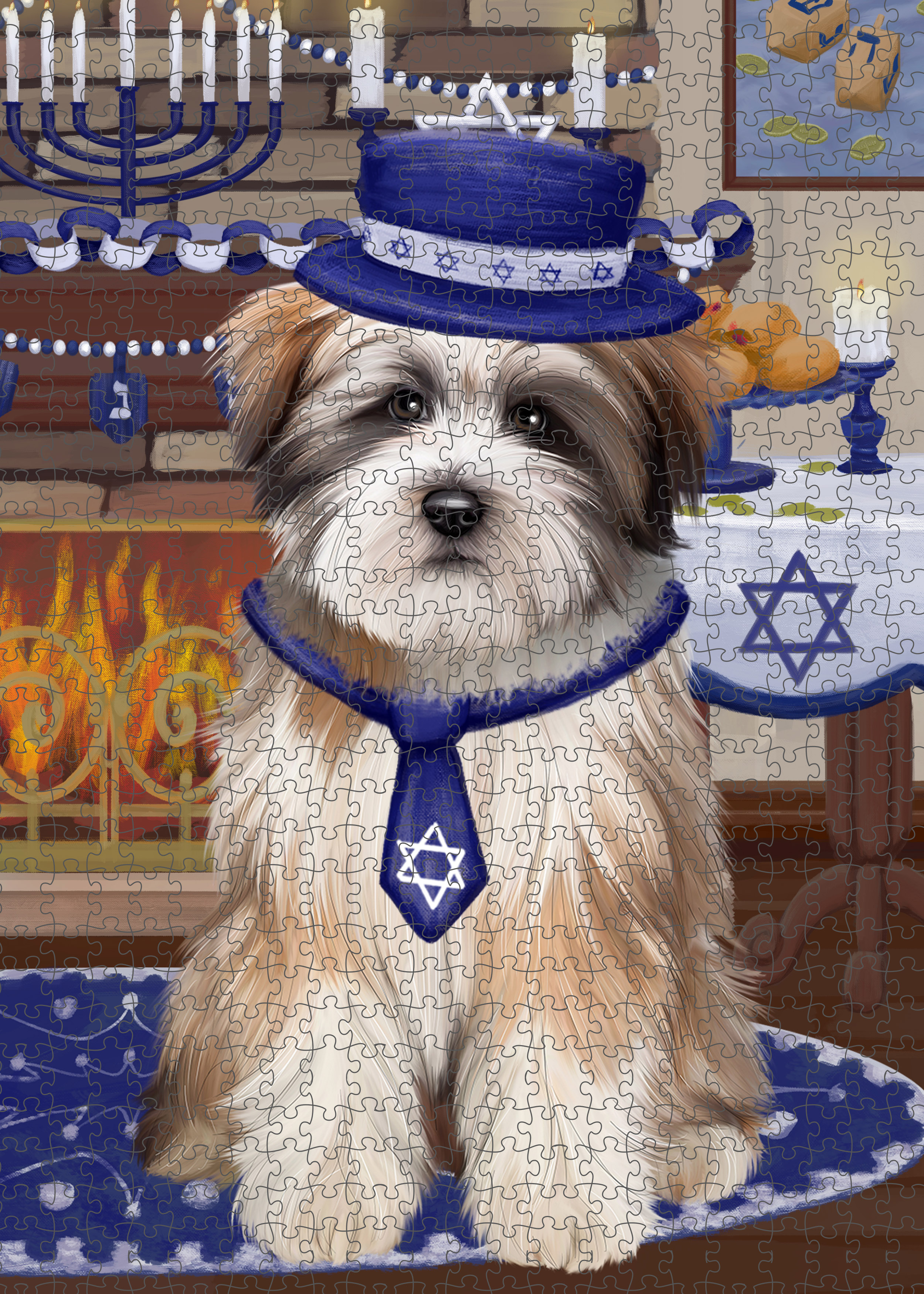 Happy Hanukkah Dog Cat Pet Photo Lovers Jigsaw Puzzle with Photo Tin