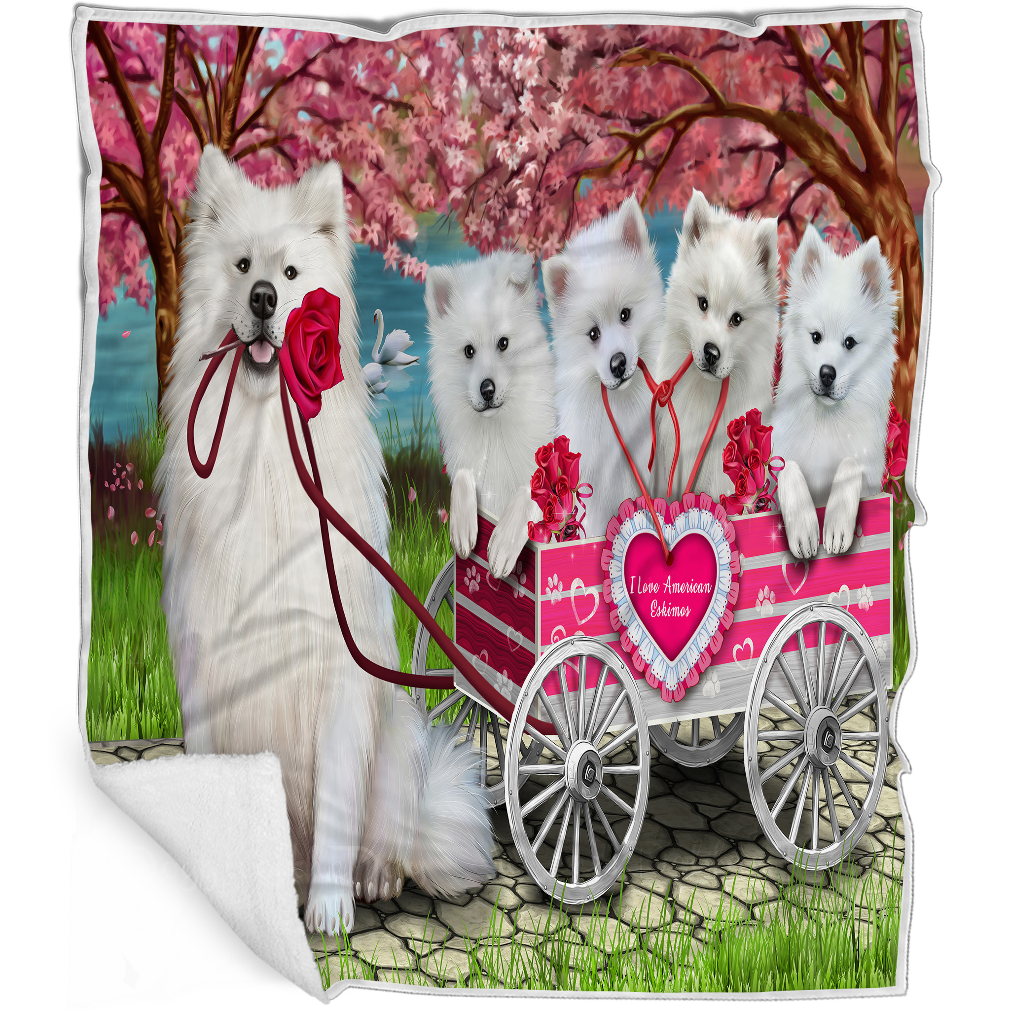 American Eskimo Dog Blanket Personalized Throw Woven Fleece Sherpa Designs NWT