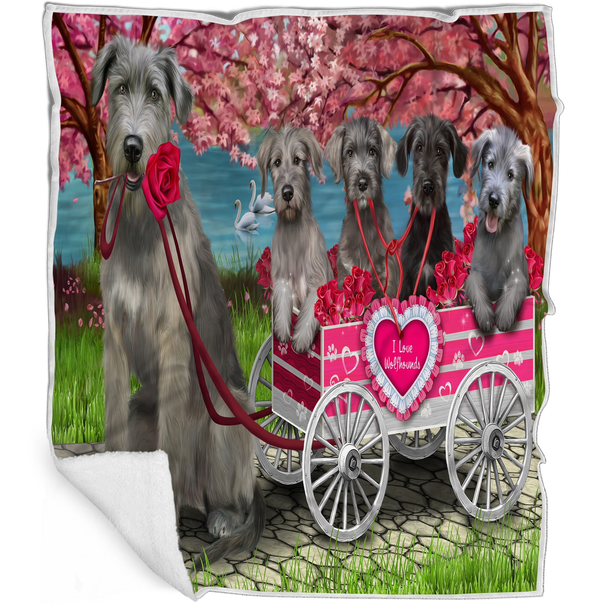 Wolfhound Dog Blanket Personalized Throw Woven Fleece Sherpa Many Designs NWT