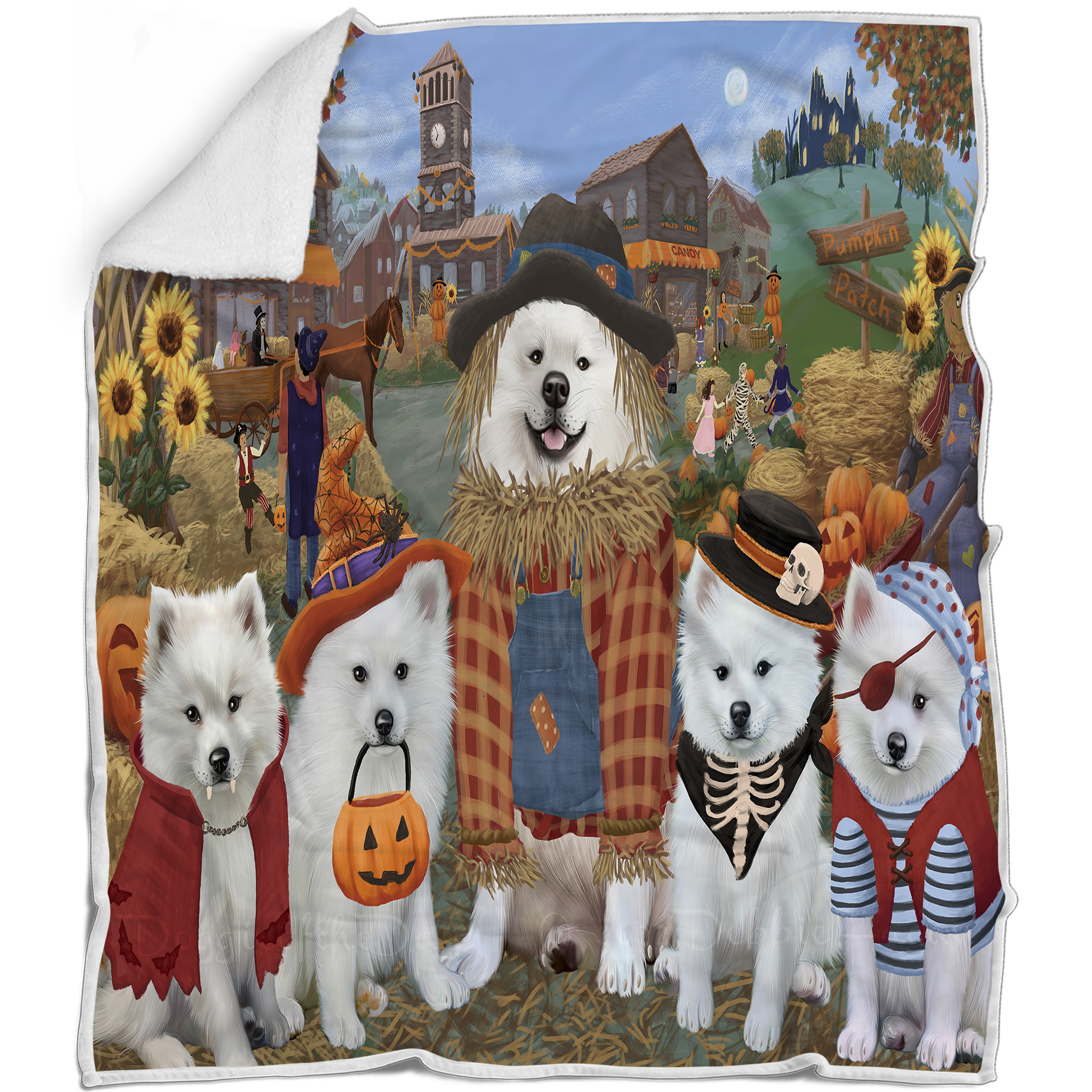 American Eskimo Dog Blanket Personalized Throw Woven Fleece Sherpa Designs NWT