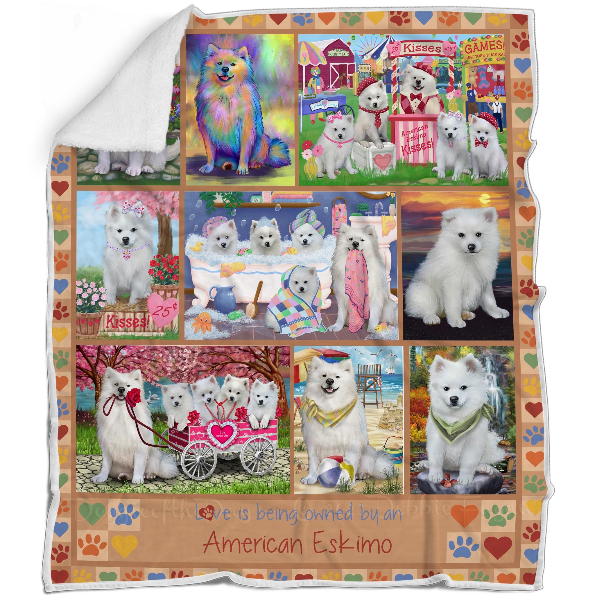 American Eskimo Dog Blanket Personalized Throw Woven Fleece Sherpa Designs NWT