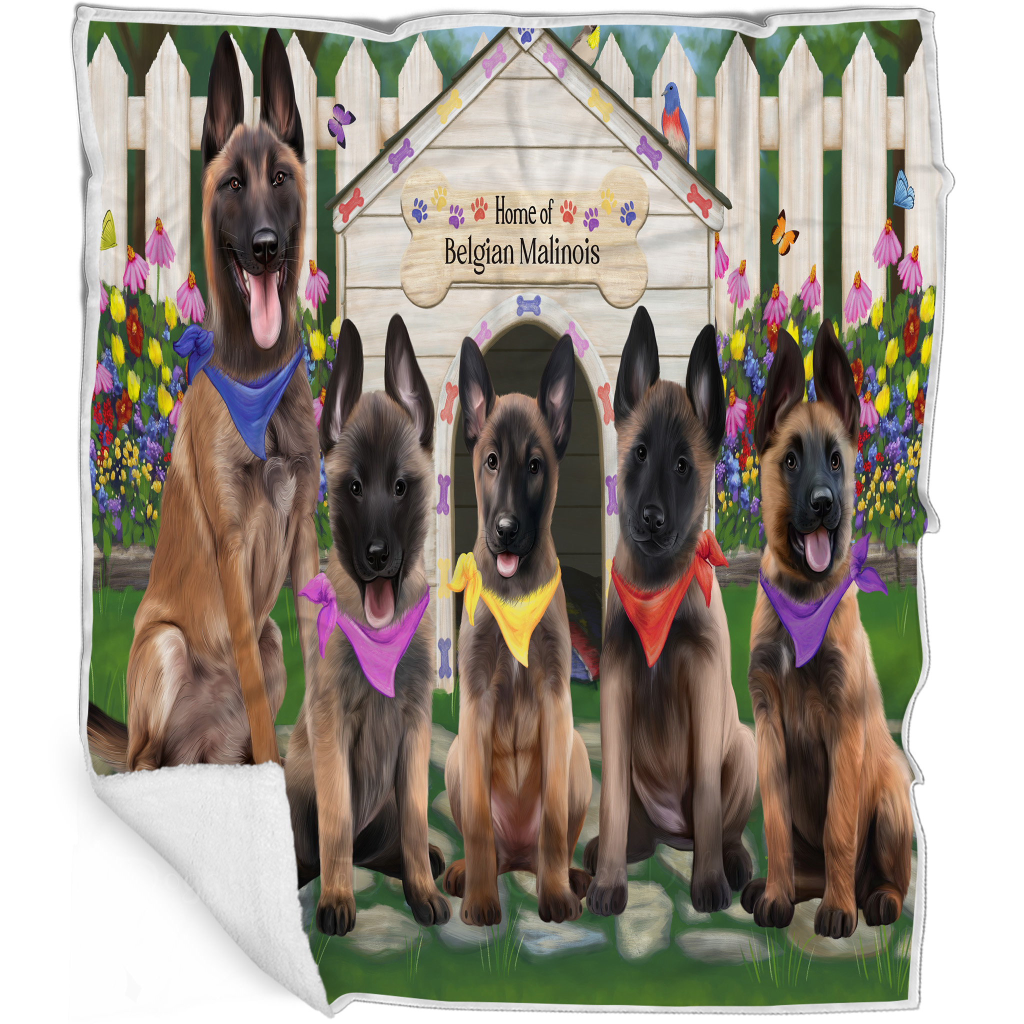 Belgian Malinois Dog Blanket Personalized Throw Woven Fleece Sherpa Designs NWT