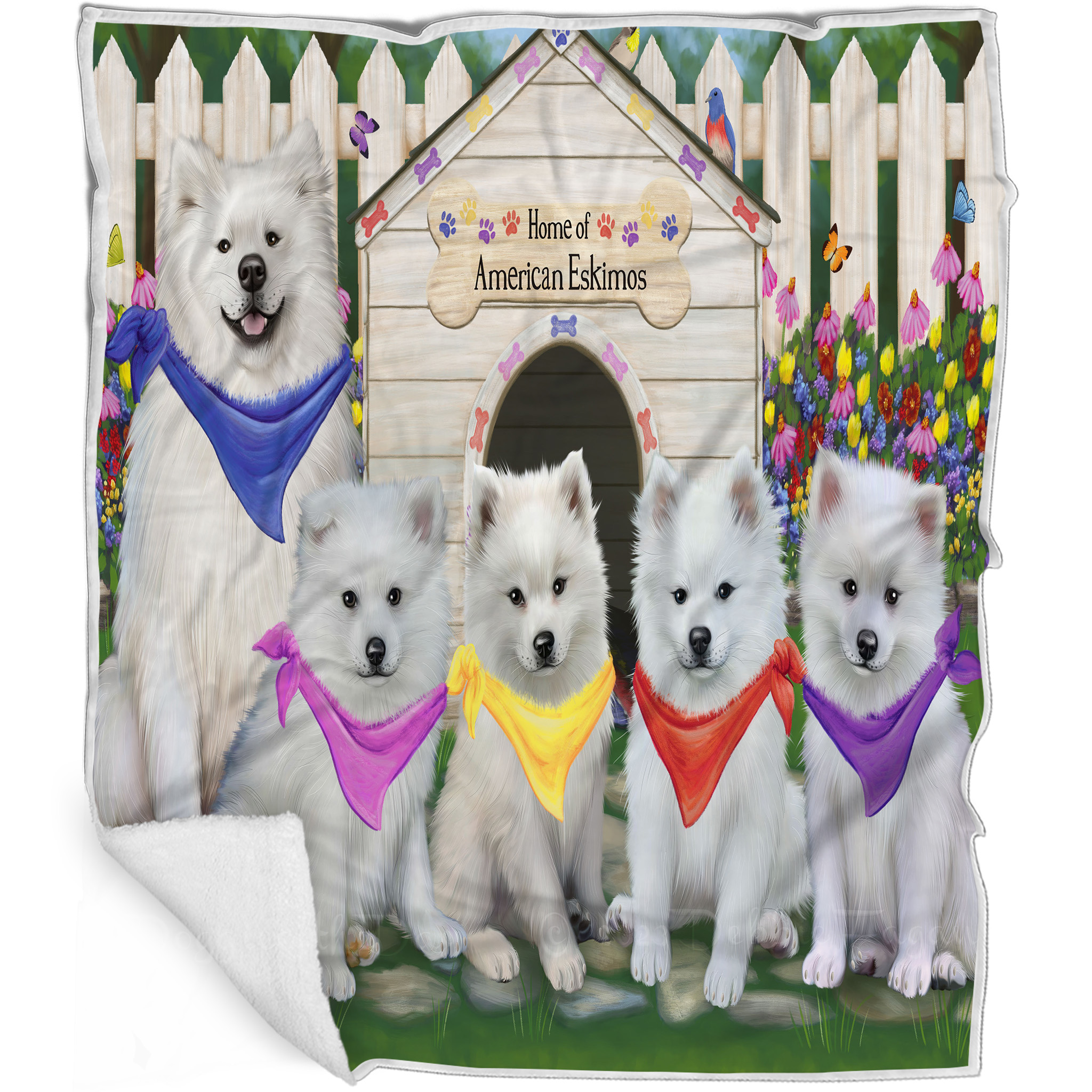 American Eskimo Dog Blanket Personalized Throw Woven Fleece Sherpa Designs NWT