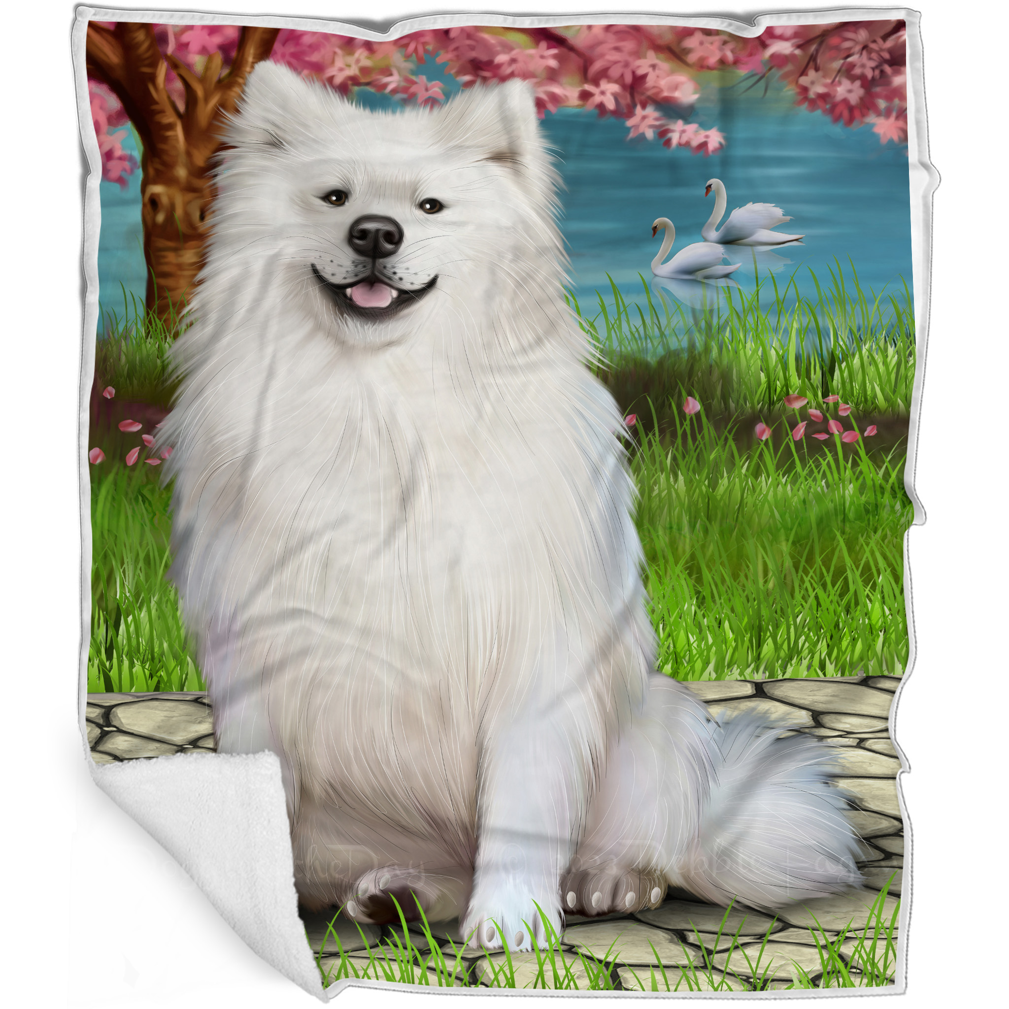 American Eskimo Dog Blanket Personalized Throw Woven Fleece Sherpa Designs NWT