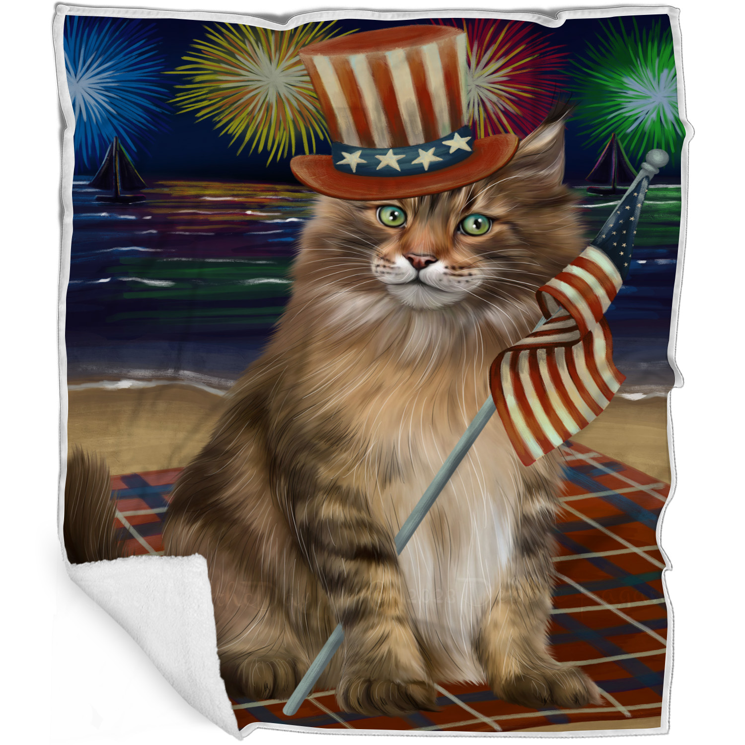 Maine Coon Cat Blanket Personalized Throw Woven Fleece Sherpa Many Designs NWT - Picture 14 of 31