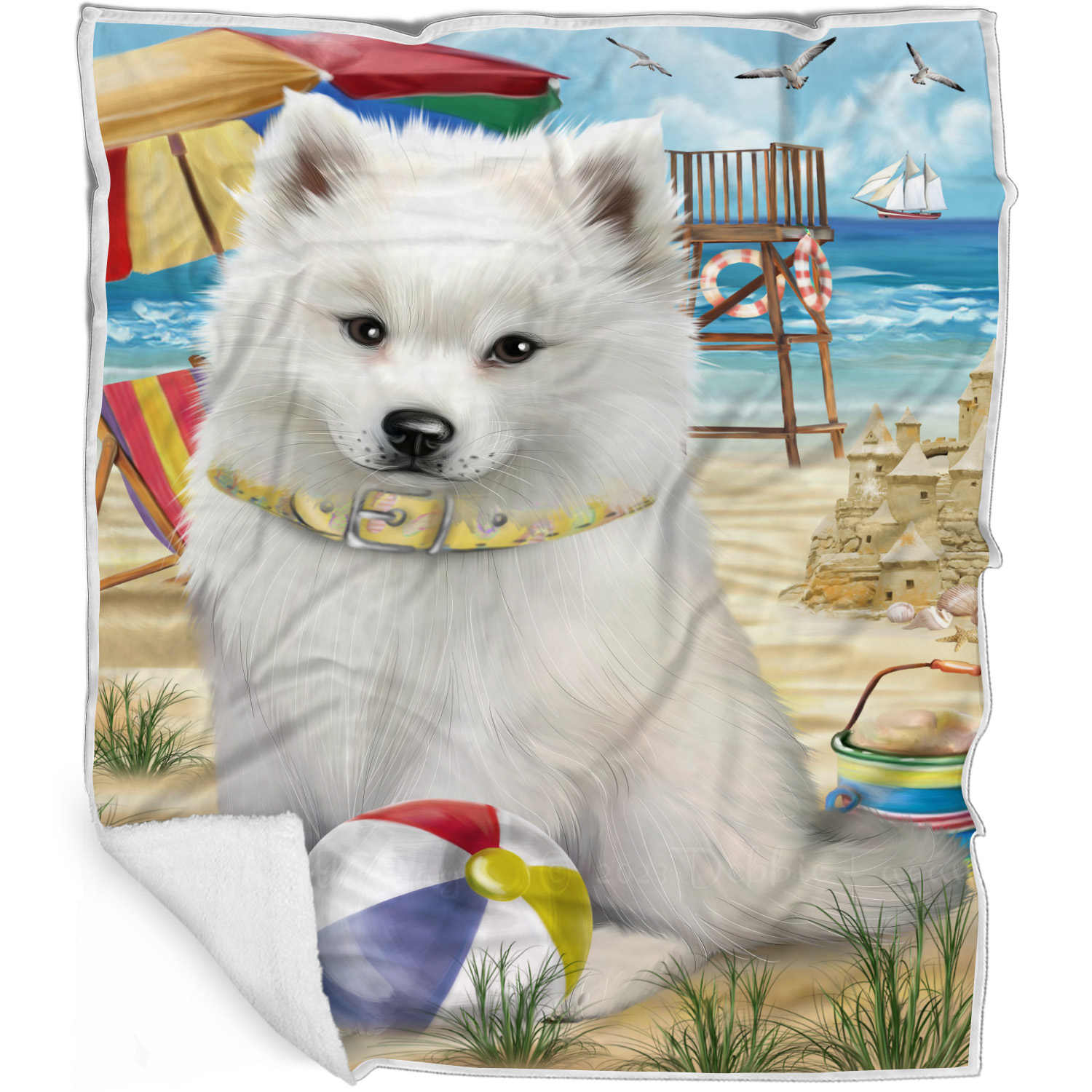 American Eskimo Dog Blanket Personalized Throw Woven Fleece Sherpa Designs NWT