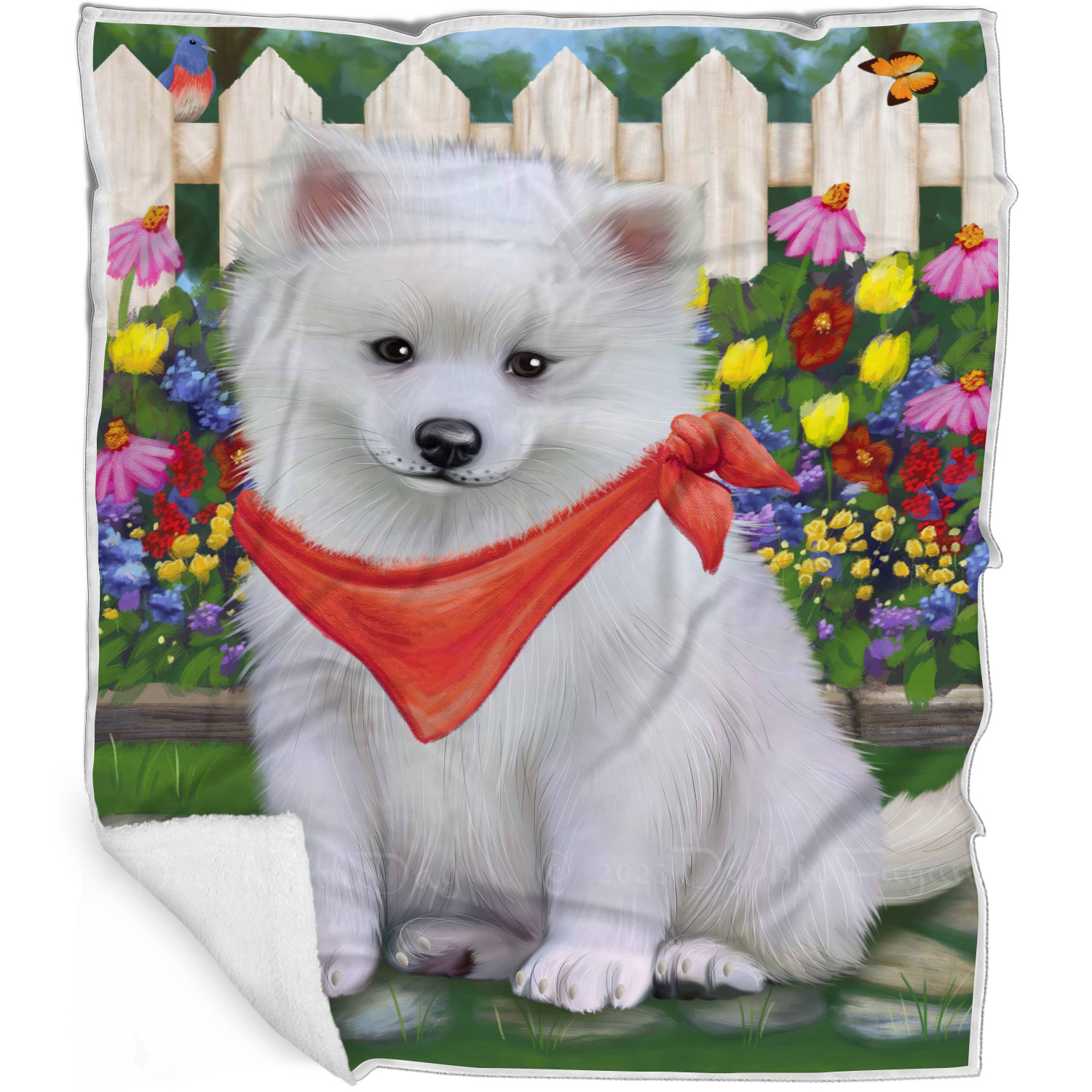 American Eskimo Dog Blanket Personalized Throw Woven Fleece Sherpa Designs NWT