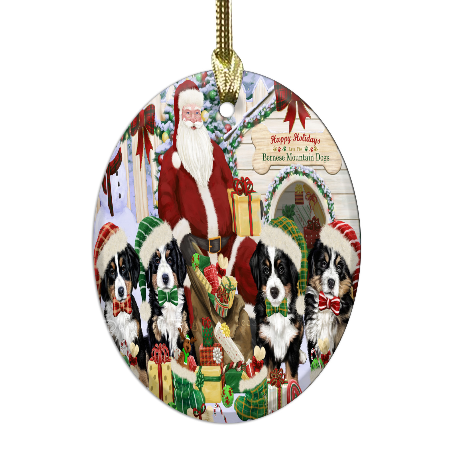 Bernese Mountain Dog Oval Glass Christmas Hanging Ornaments X-mas Tree Decor - Picture 17 of 65