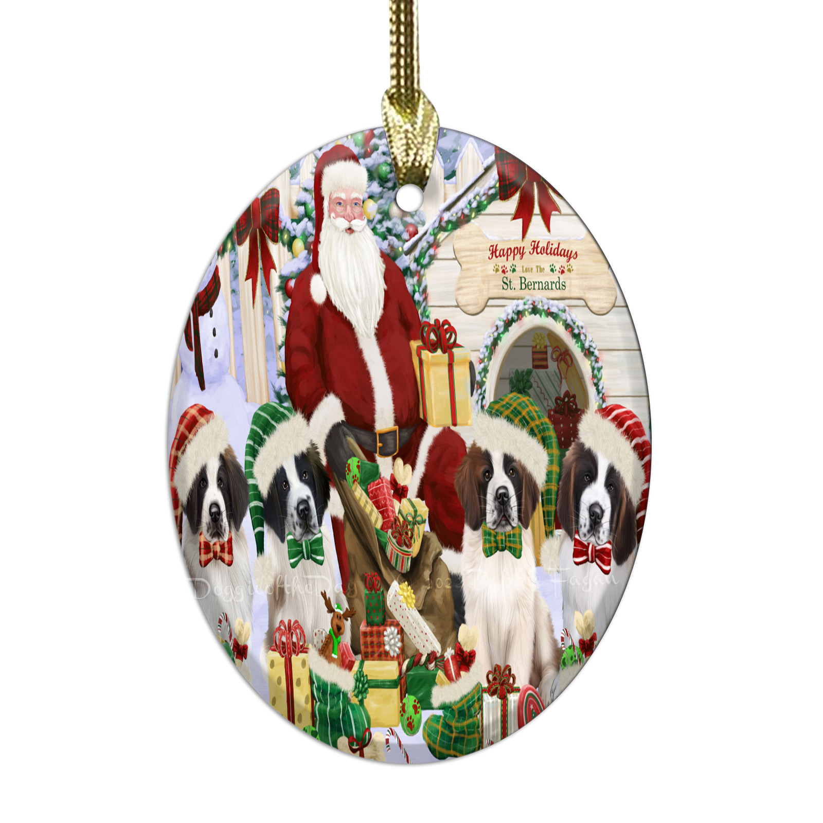 Saint Bernard Dog Oval Glass Christmas Hanging Ornaments X-mas Tree Decorations - Picture 16 of 44