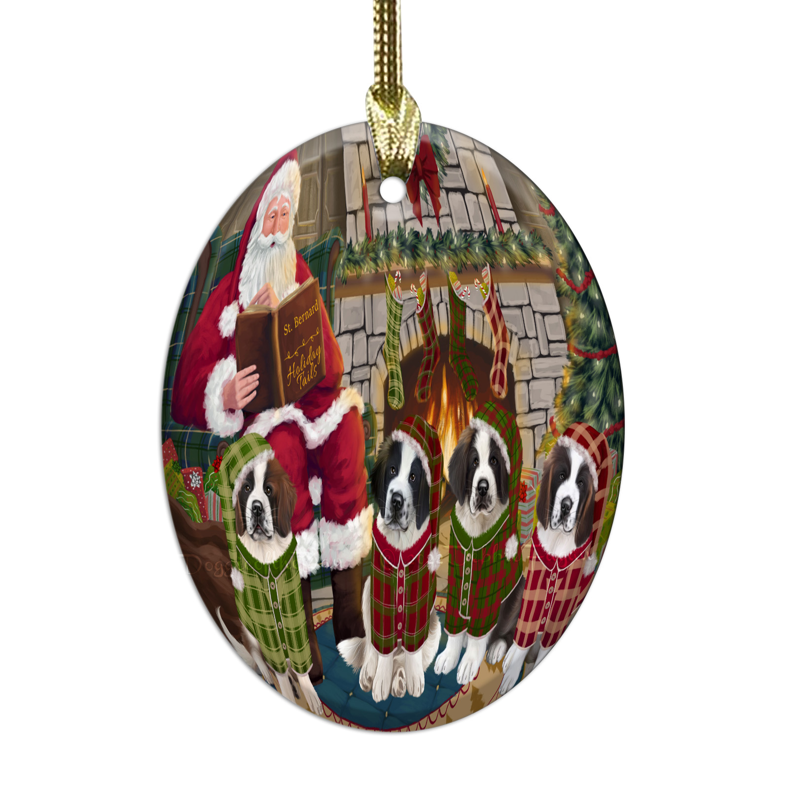 Saint Bernard Dog Oval Glass Christmas Hanging Ornaments X-mas Tree Decorations - Picture 7 of 44