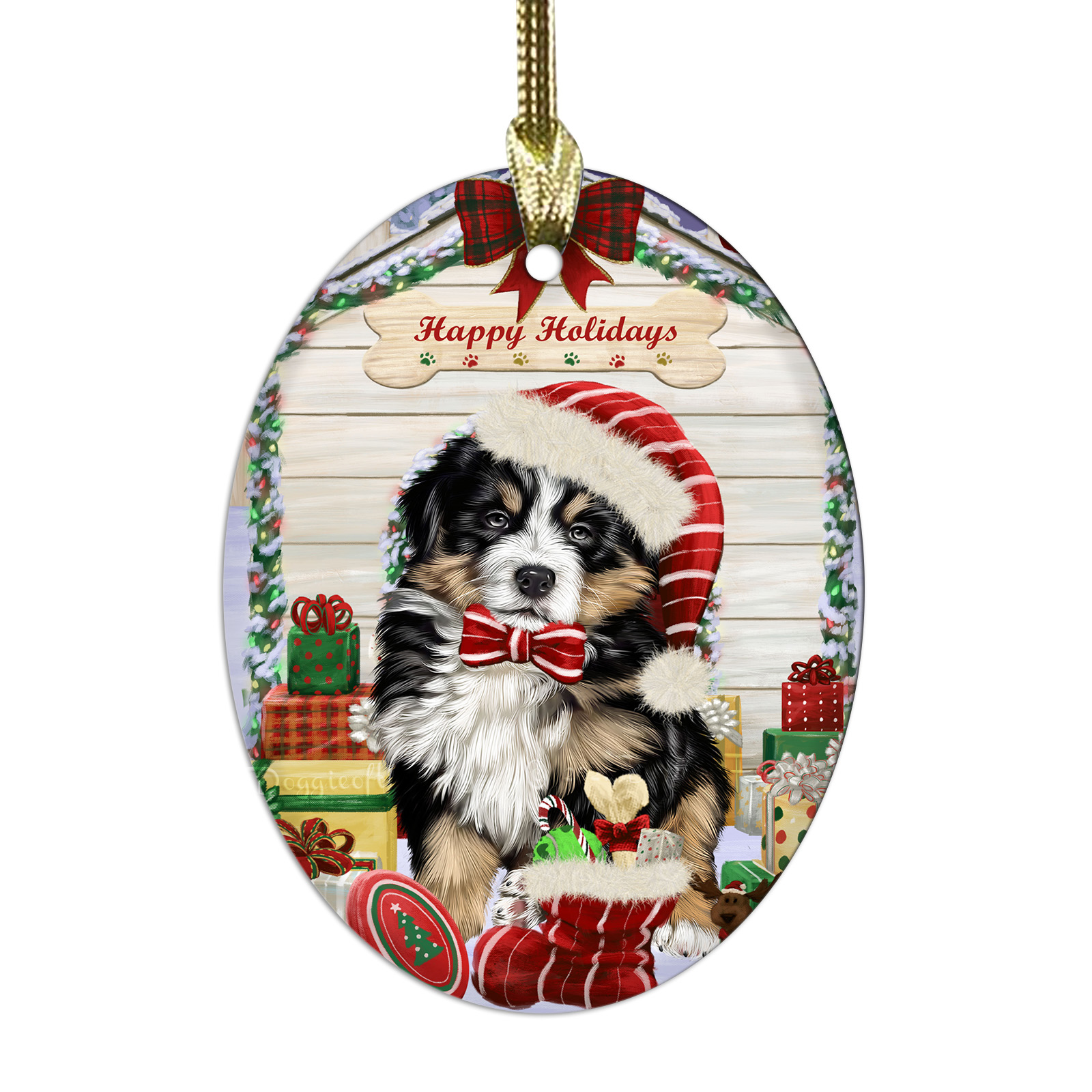 Bernese Mountain Dog Oval Glass Christmas Hanging Ornaments X-mas Tree Decor - Picture 55 of 65
