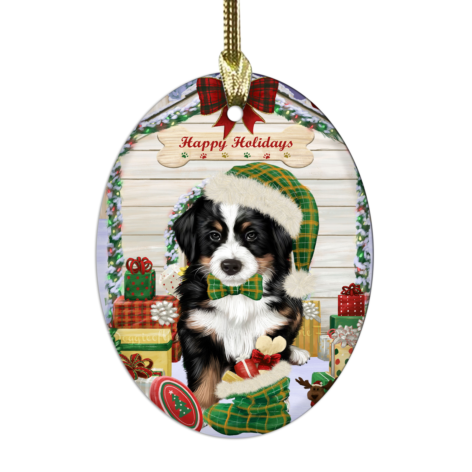 Bernese Mountain Dog Oval Glass Christmas Hanging Ornaments X-mas Tree Decor - Picture 34 of 65