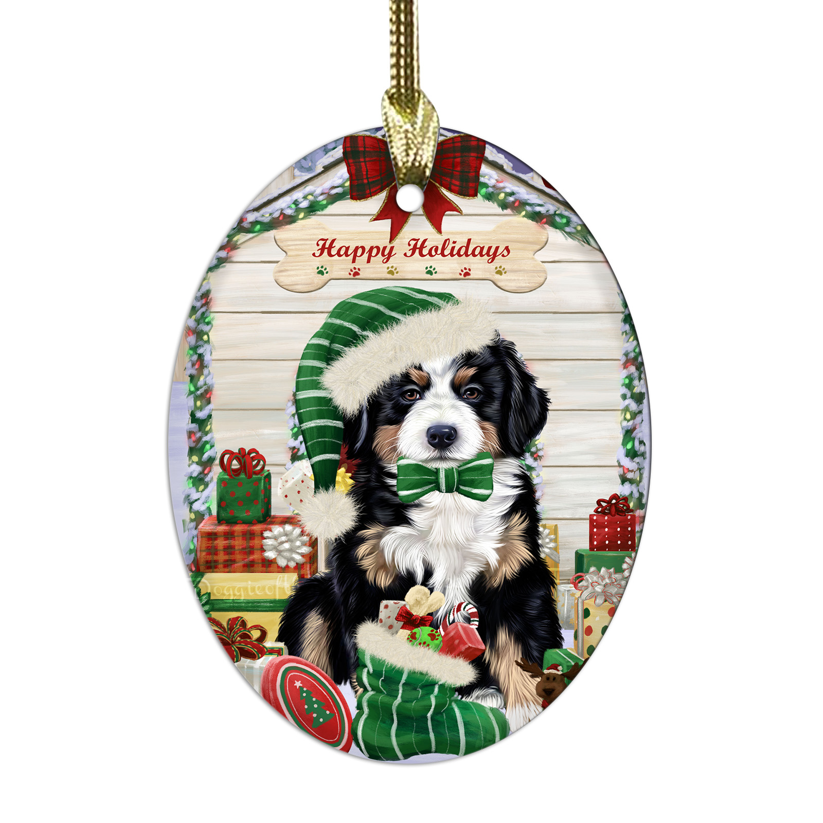 Bernese Mountain Dog Oval Glass Christmas Hanging Ornaments X-mas Tree Decor - Picture 35 of 65